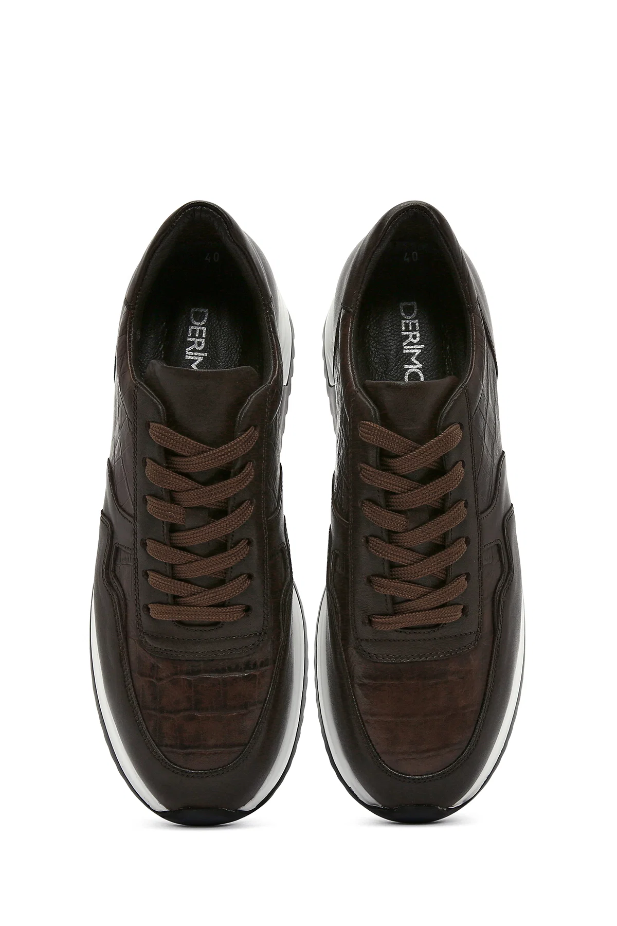 Erkek Kahverengi Bağcıklı Deri Sneaker - Image 7