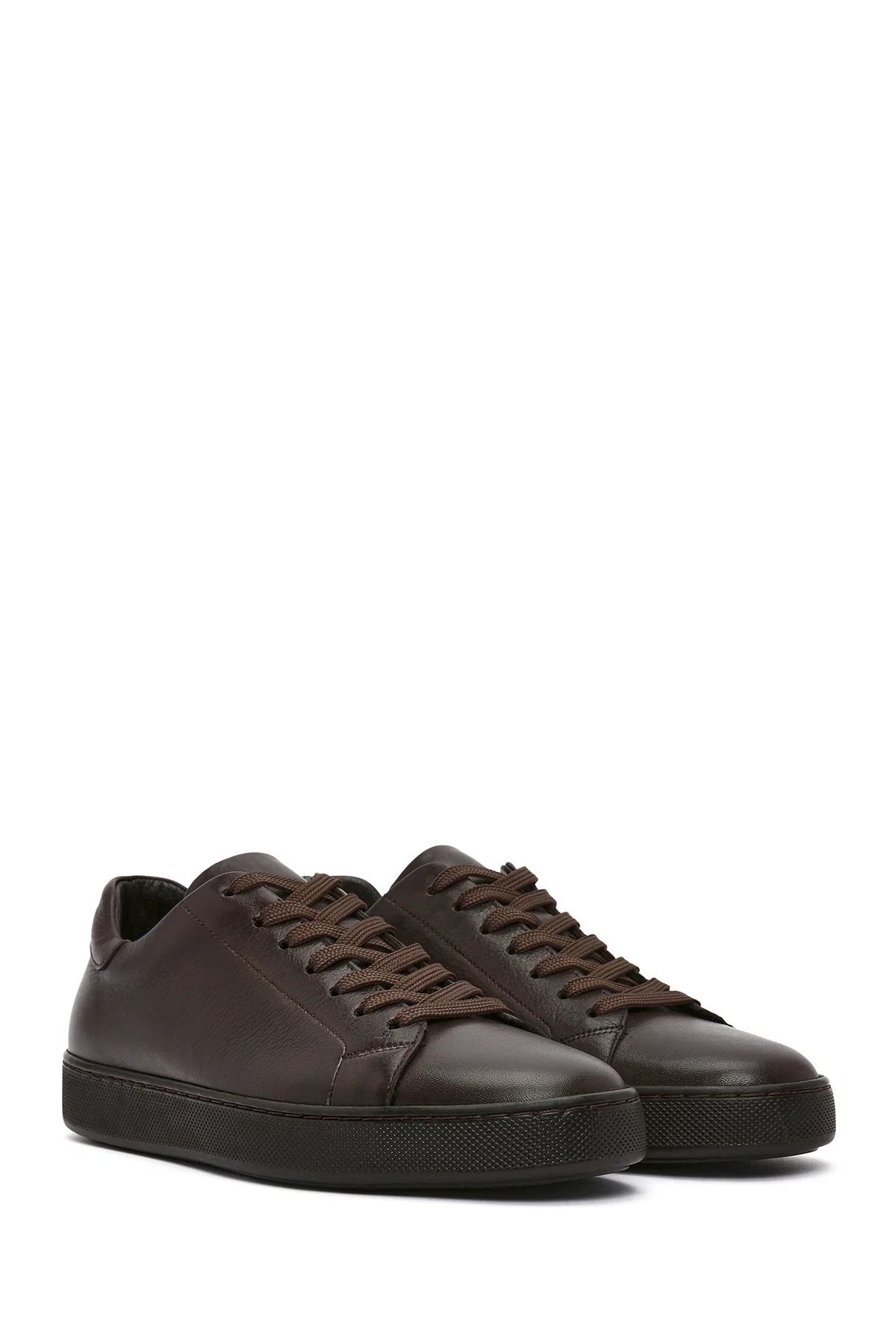 Erkek Kahverengi Bağcıklı Deri Sneaker - Image 3