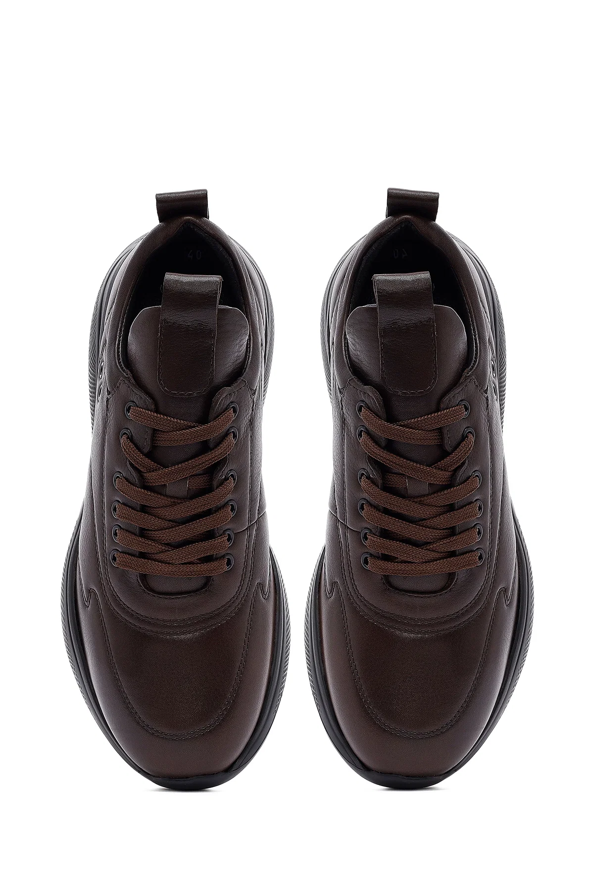 Erkek Kahverengi Bağcıklı Deri Sneaker - Image 7