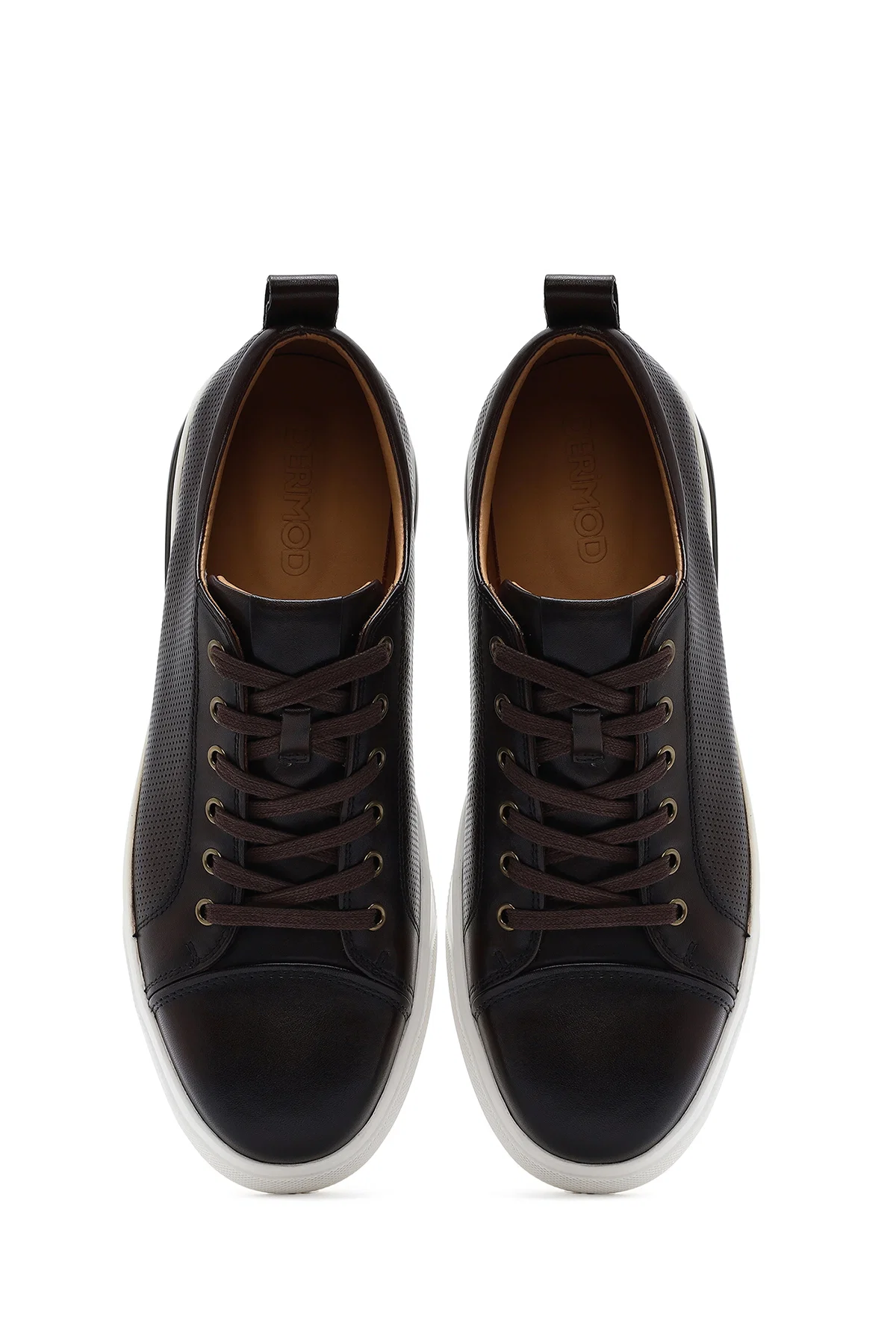 Erkek Kahverengi Bağcıklı Deri Sneaker - Image 7