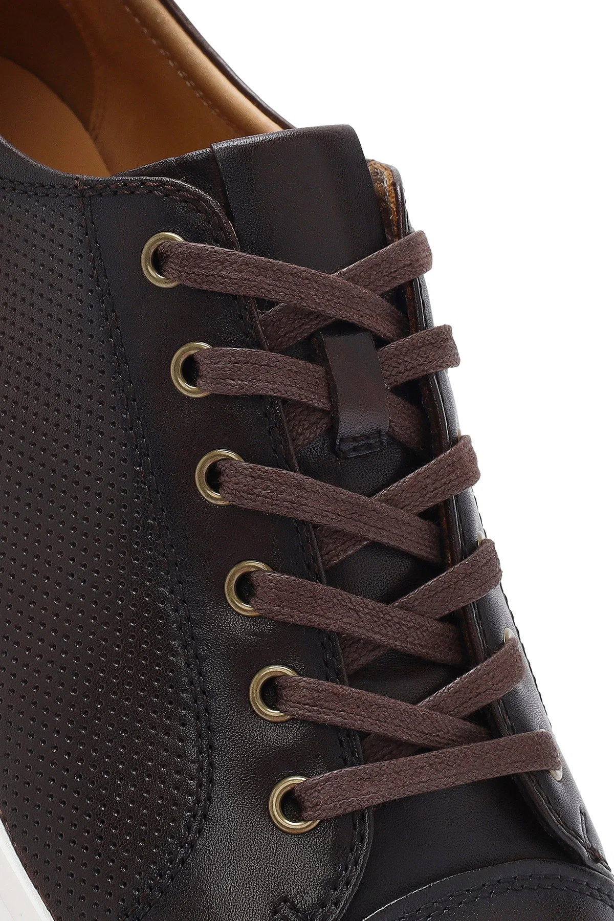 Erkek Kahverengi Bağcıklı Deri Sneaker - Image 8