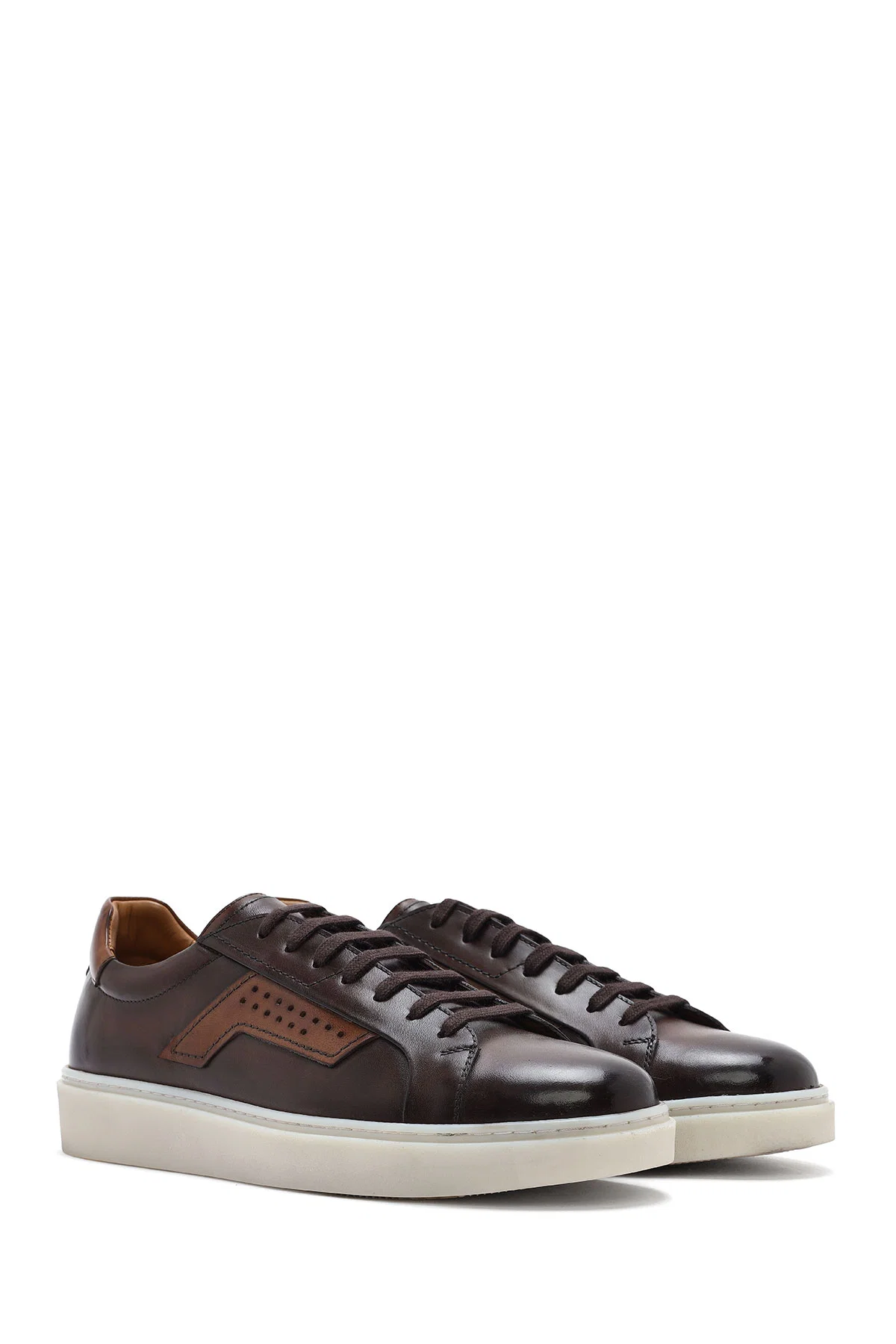 Erkek Kahverengi Bağcıklı Deri Sneaker - Image 3