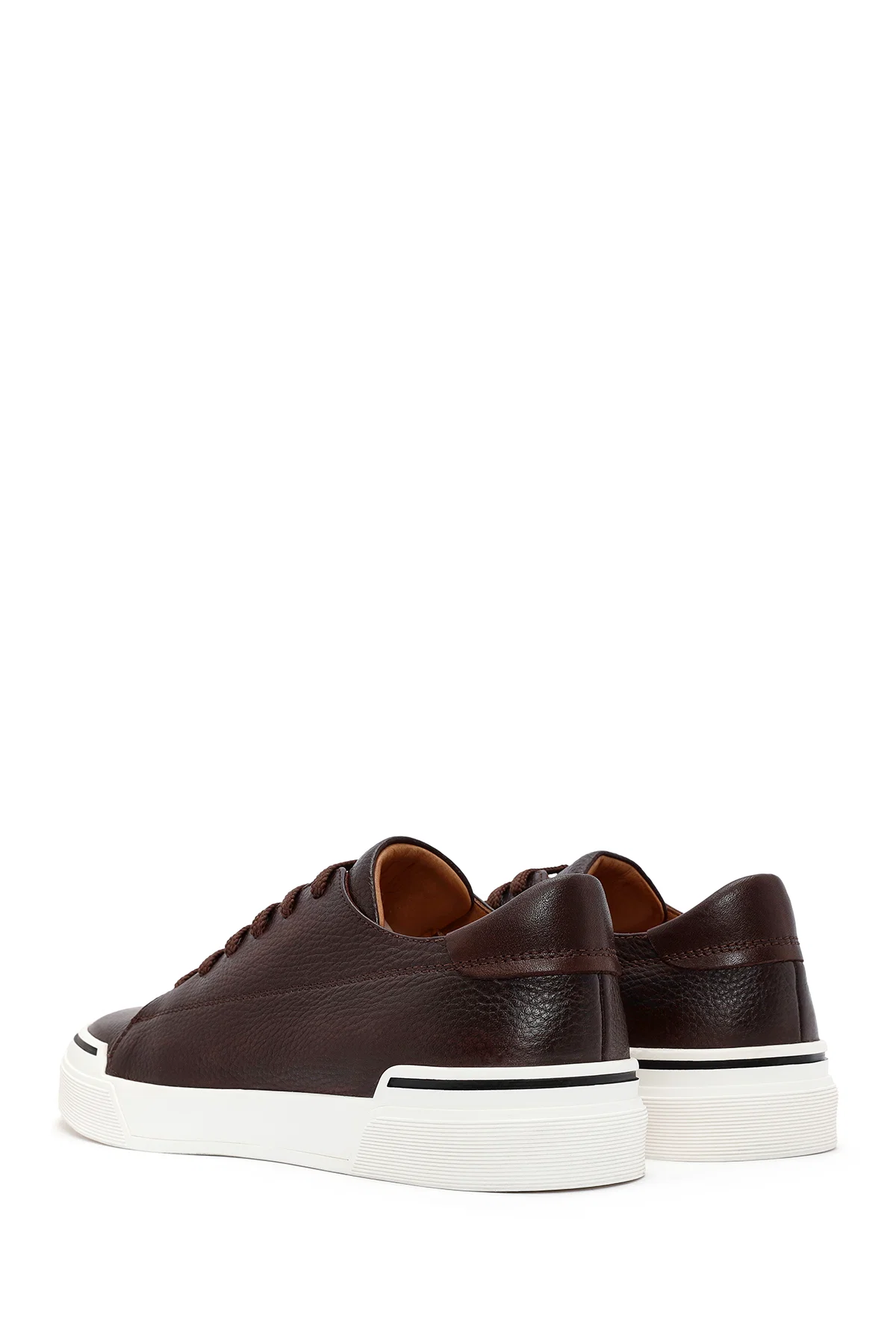 Erkek Kahverengi Bağcıklı Deri Sneaker - Image 5