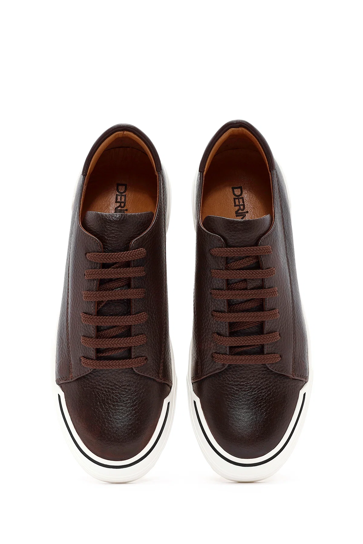 Erkek Kahverengi Bağcıklı Deri Sneaker - Image 7