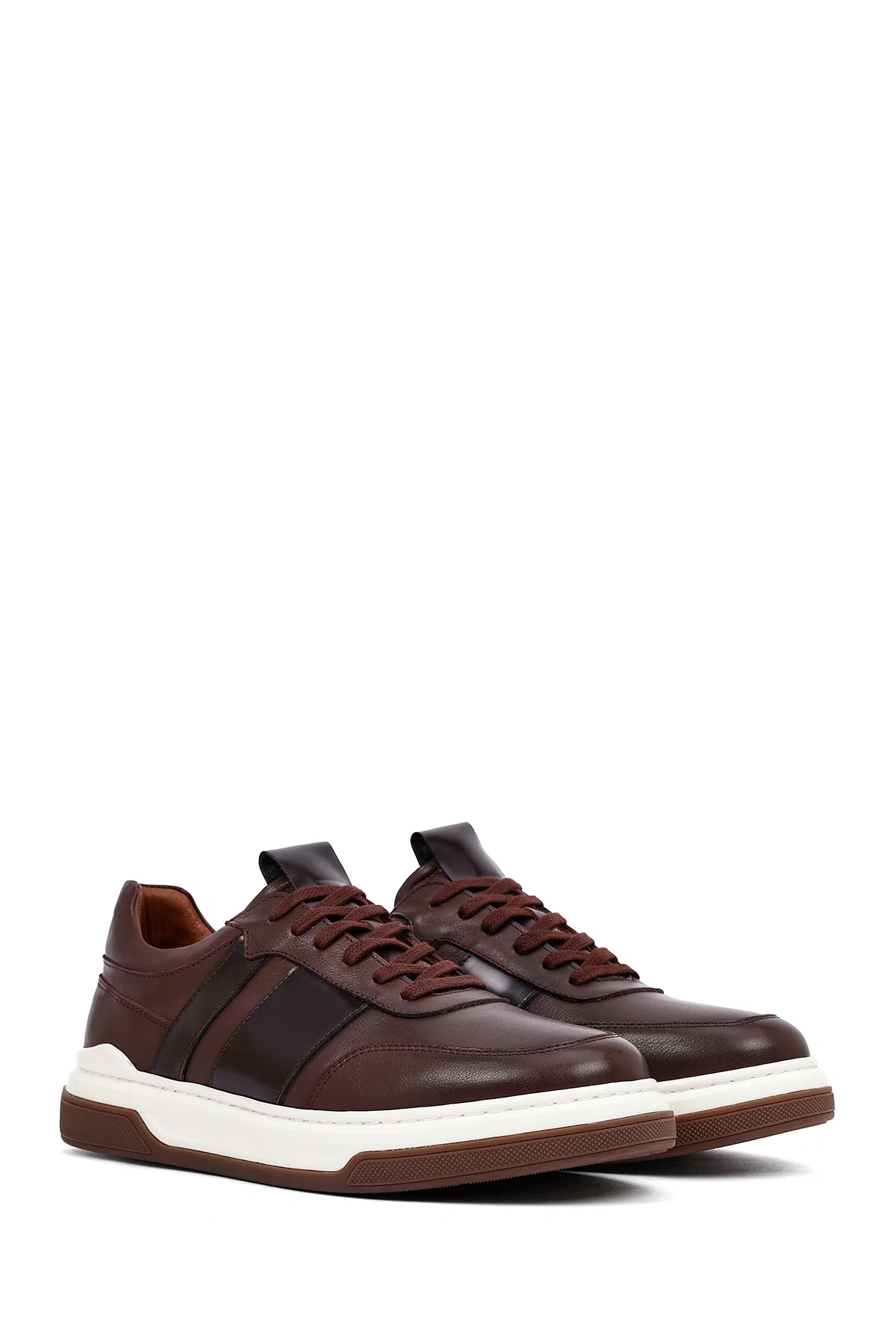 Erkek Kahverengi Bağcıklı Deri Sneaker - Image 3
