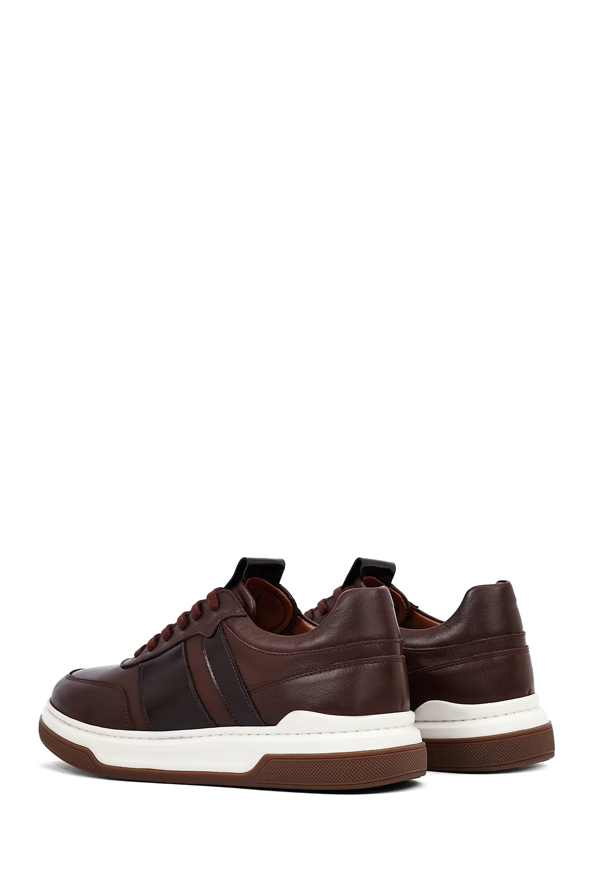 Erkek Kahverengi Bağcıklı Deri Sneaker - Image 5