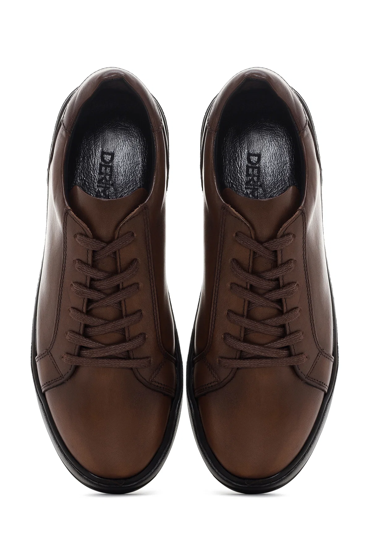 Erkek Kahverengi Bağcıklı Deri Sneaker - Image 6