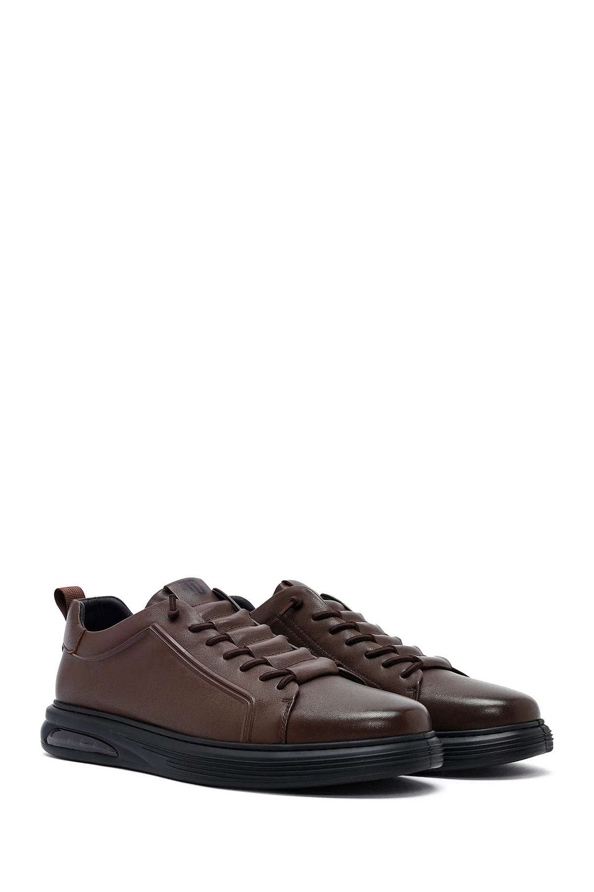 Erkek Kahverengi Bağcıklı Deri Sneaker - Image 3