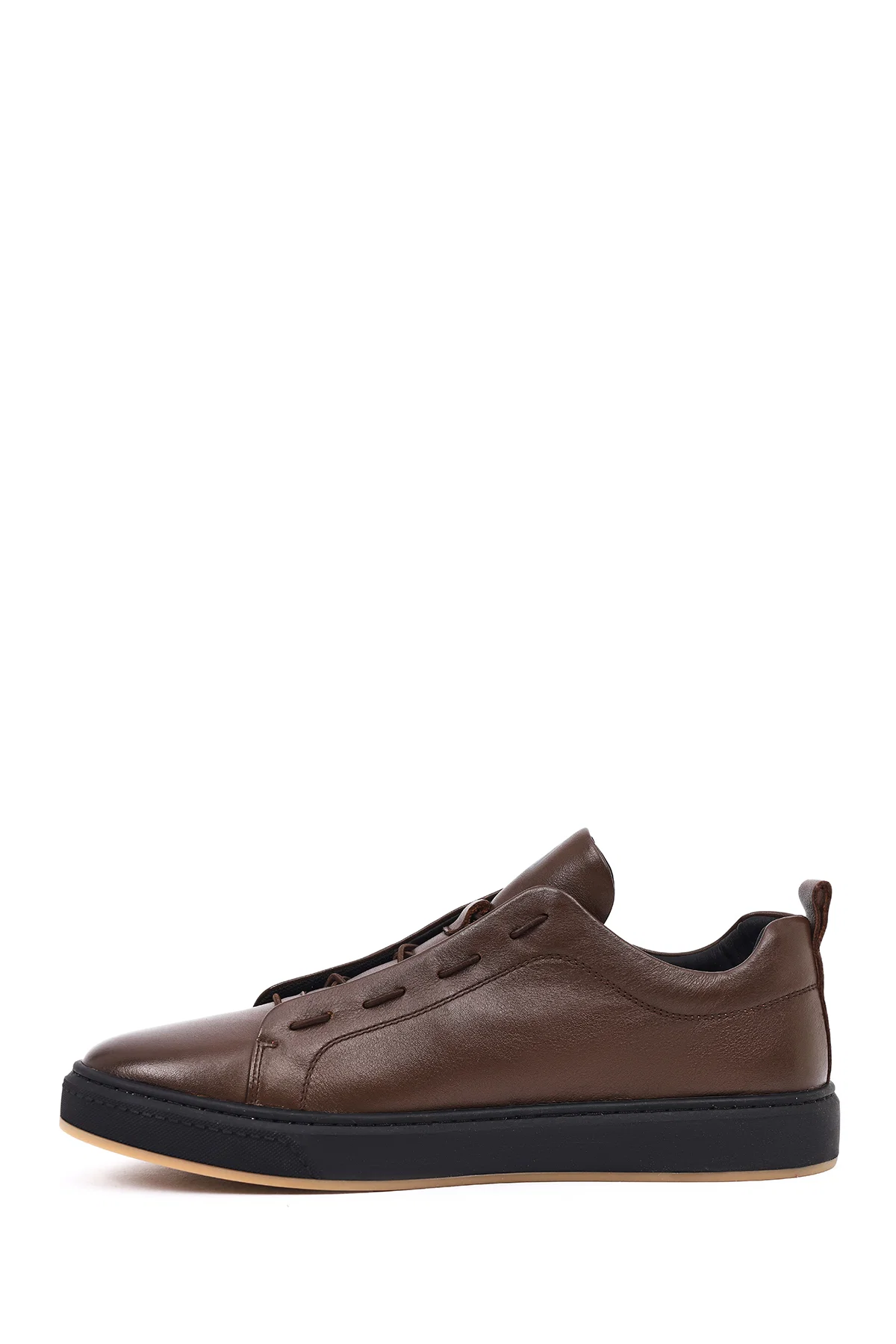 Erkek Kahverengi Bağcıklı Deri Sneaker - Image 2