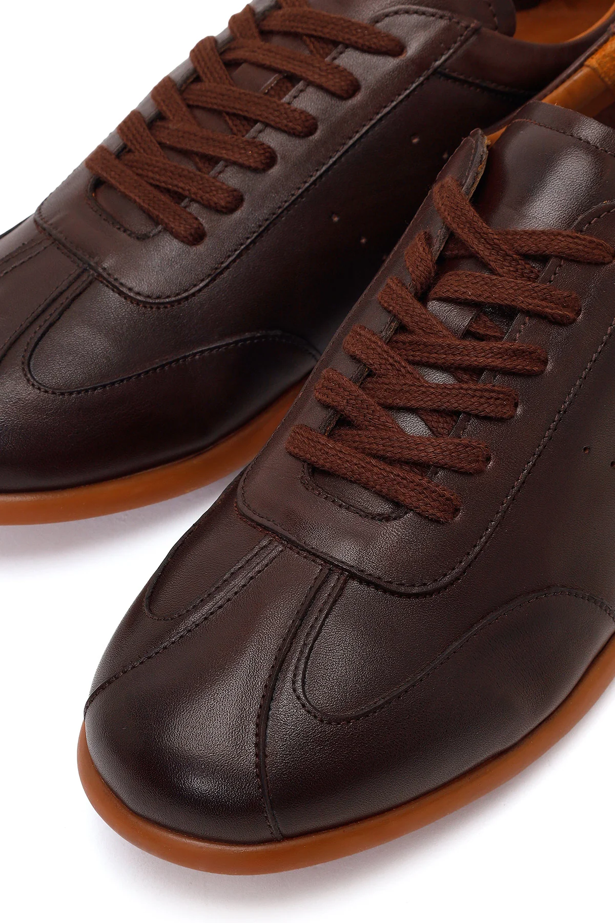 Erkek Kahverengi Bağcıklı Deri Sneaker - Image 10