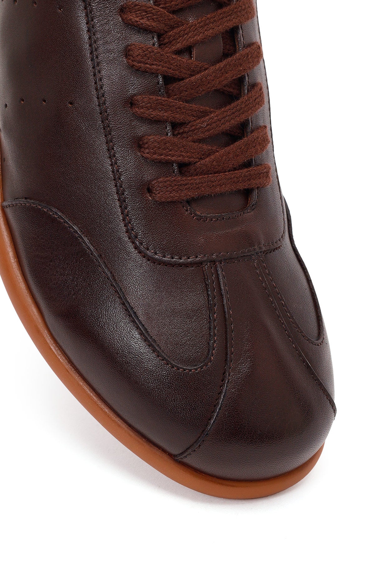 Erkek Kahverengi Bağcıklı Deri Sneaker - Image 9