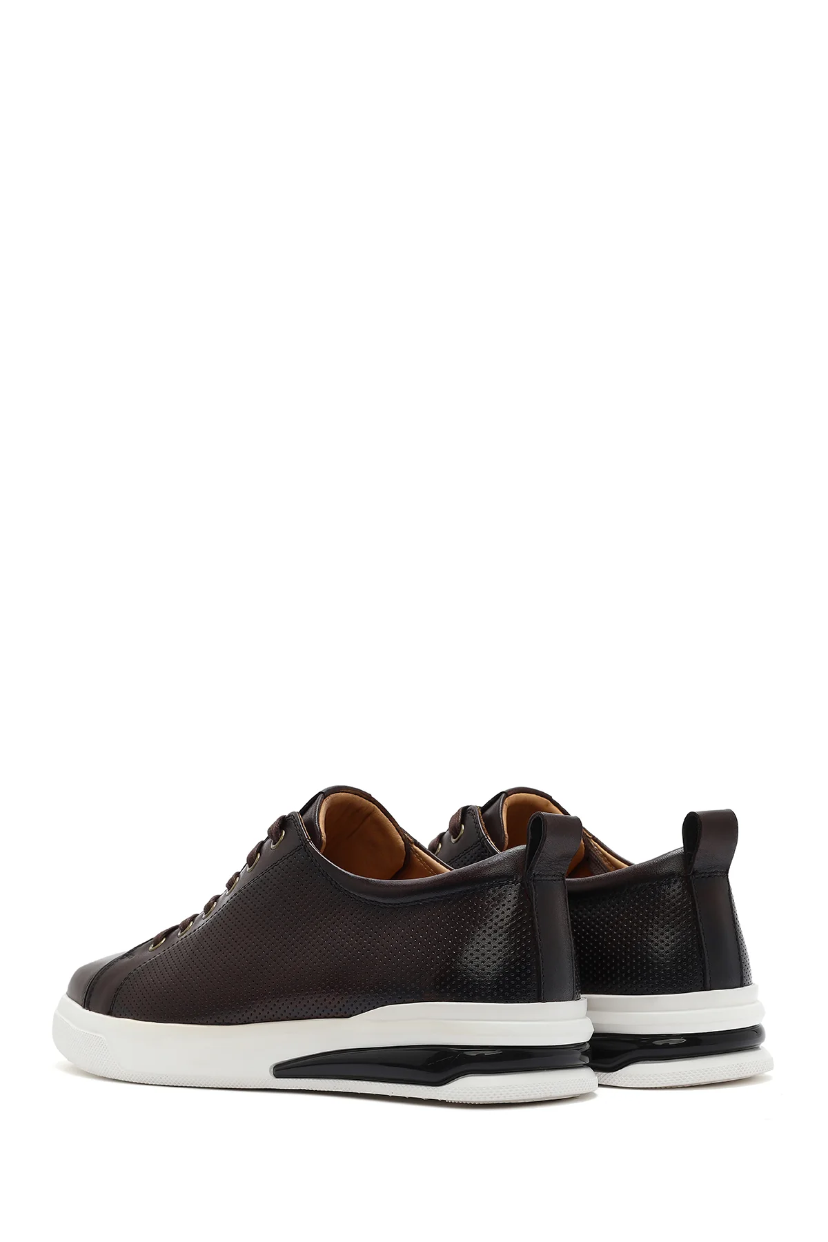 Erkek Kahverengi Bağcıklı Deri Sneaker - Image 6