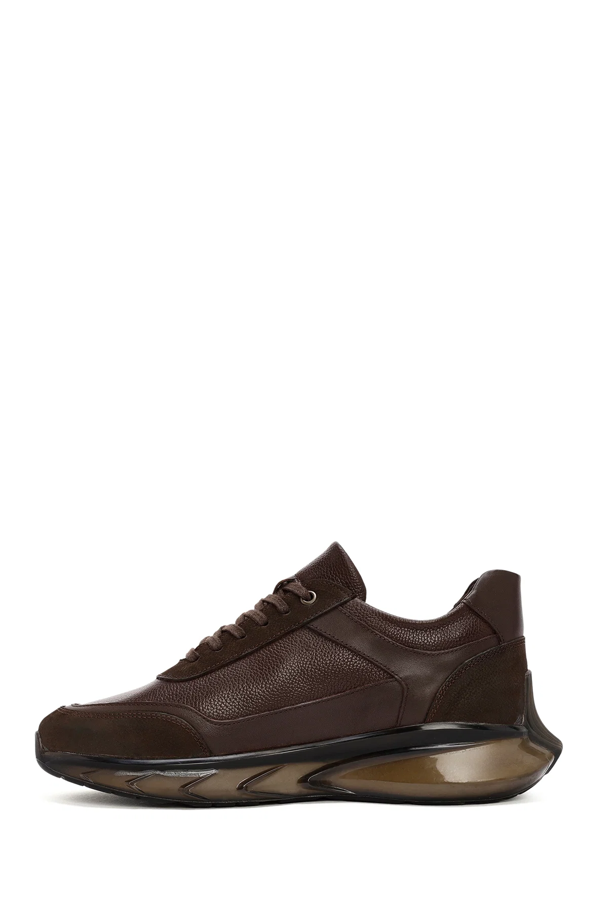 Erkek Kahverengi Bağcıklı Kalın Tabanlı Deri Casual Sneaker - Image 2