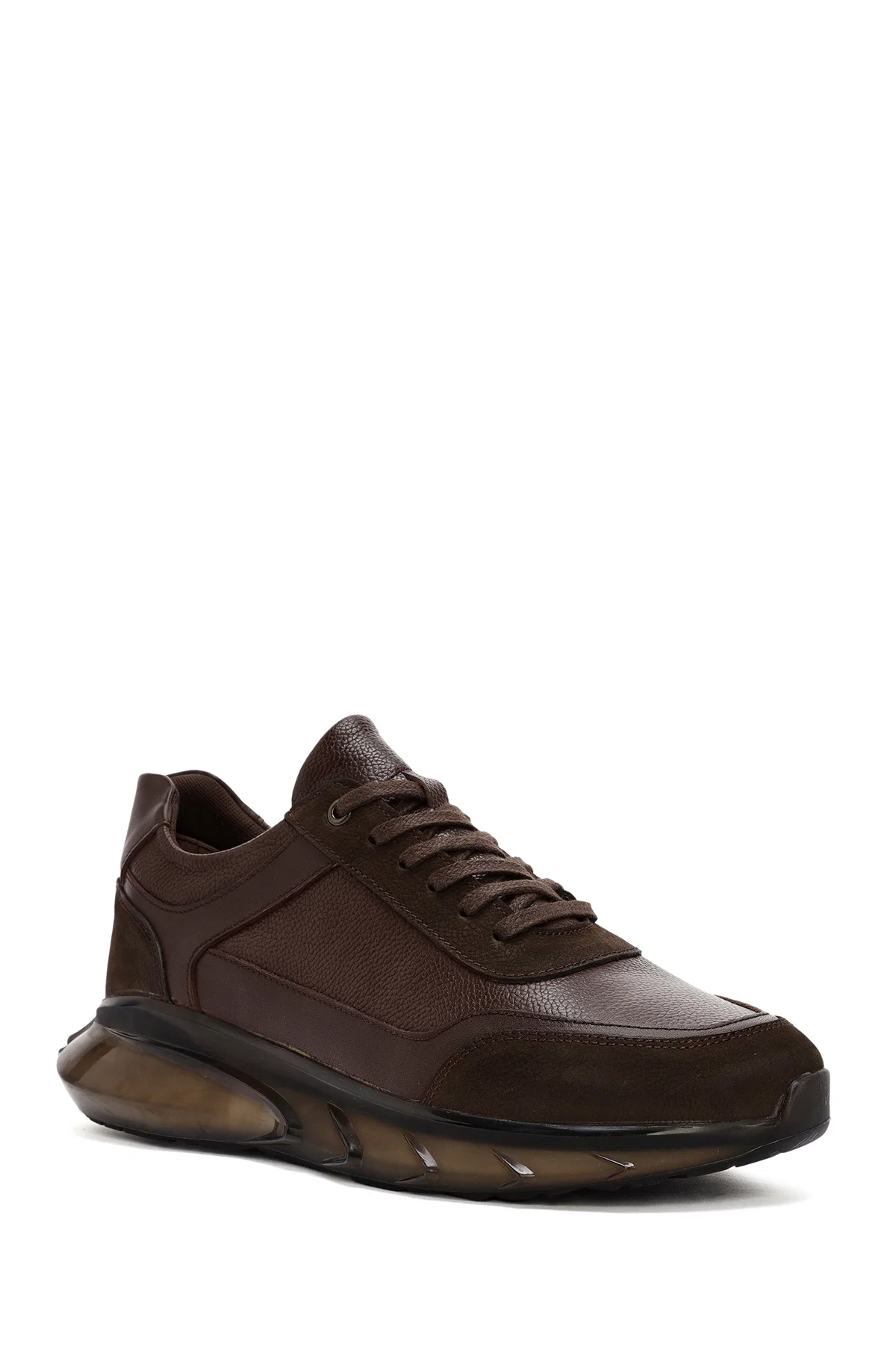 Erkek Kahverengi Bağcıklı Kalın Tabanlı Deri Casual Sneaker - Image 6
