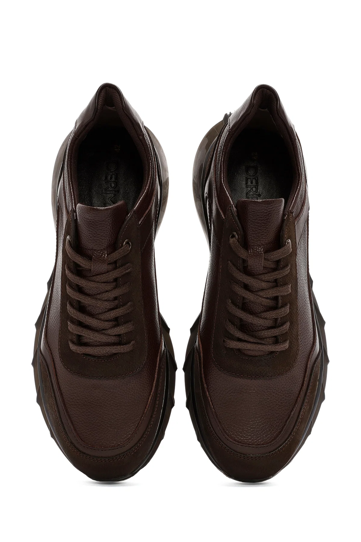 Erkek Kahverengi Bağcıklı Kalın Tabanlı Deri Casual Sneaker - Image 7