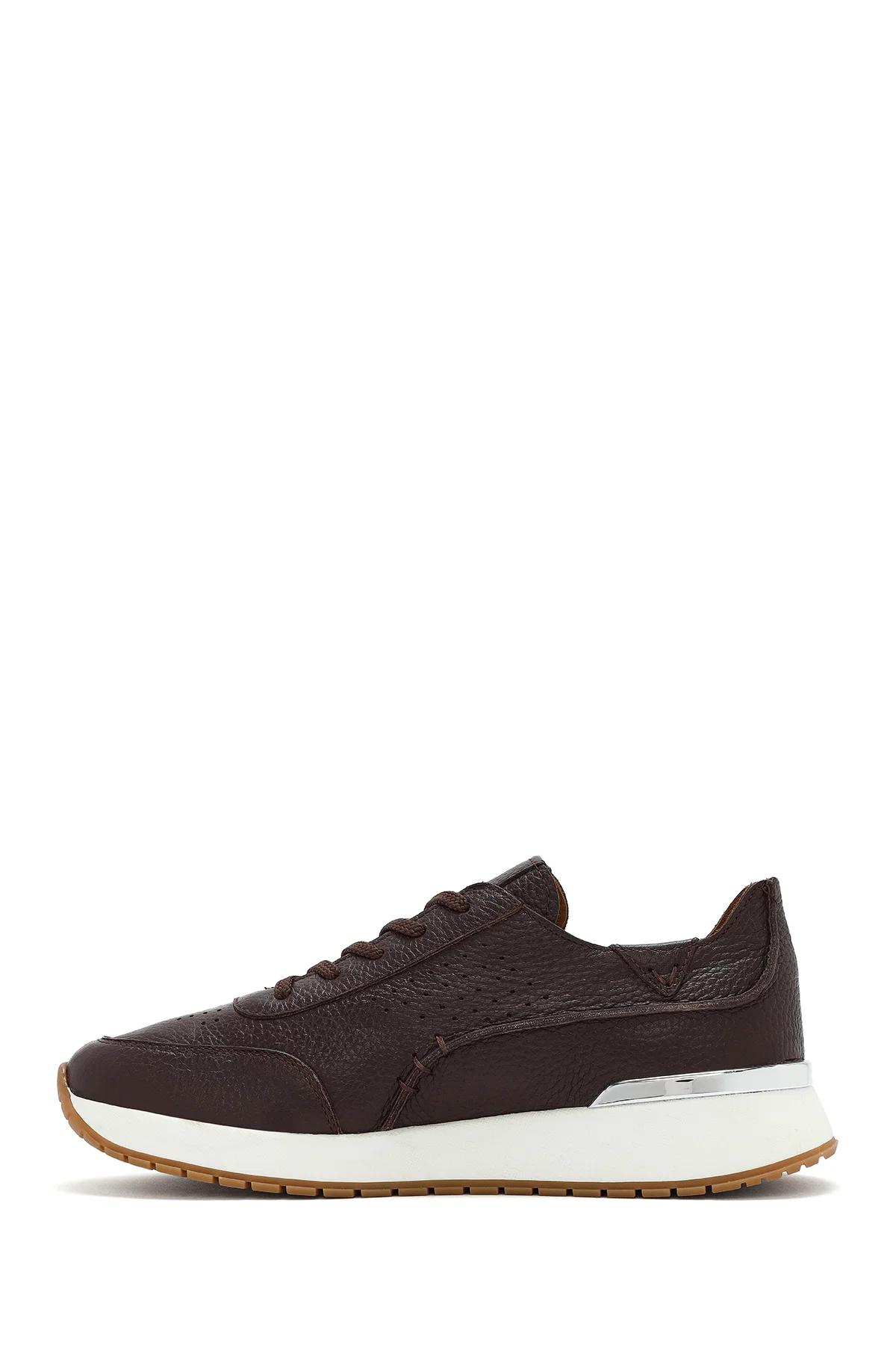 Erkek Kahverengi Bağcıklı Kalın Tabanlı Deri Casual Sneaker - Image 2