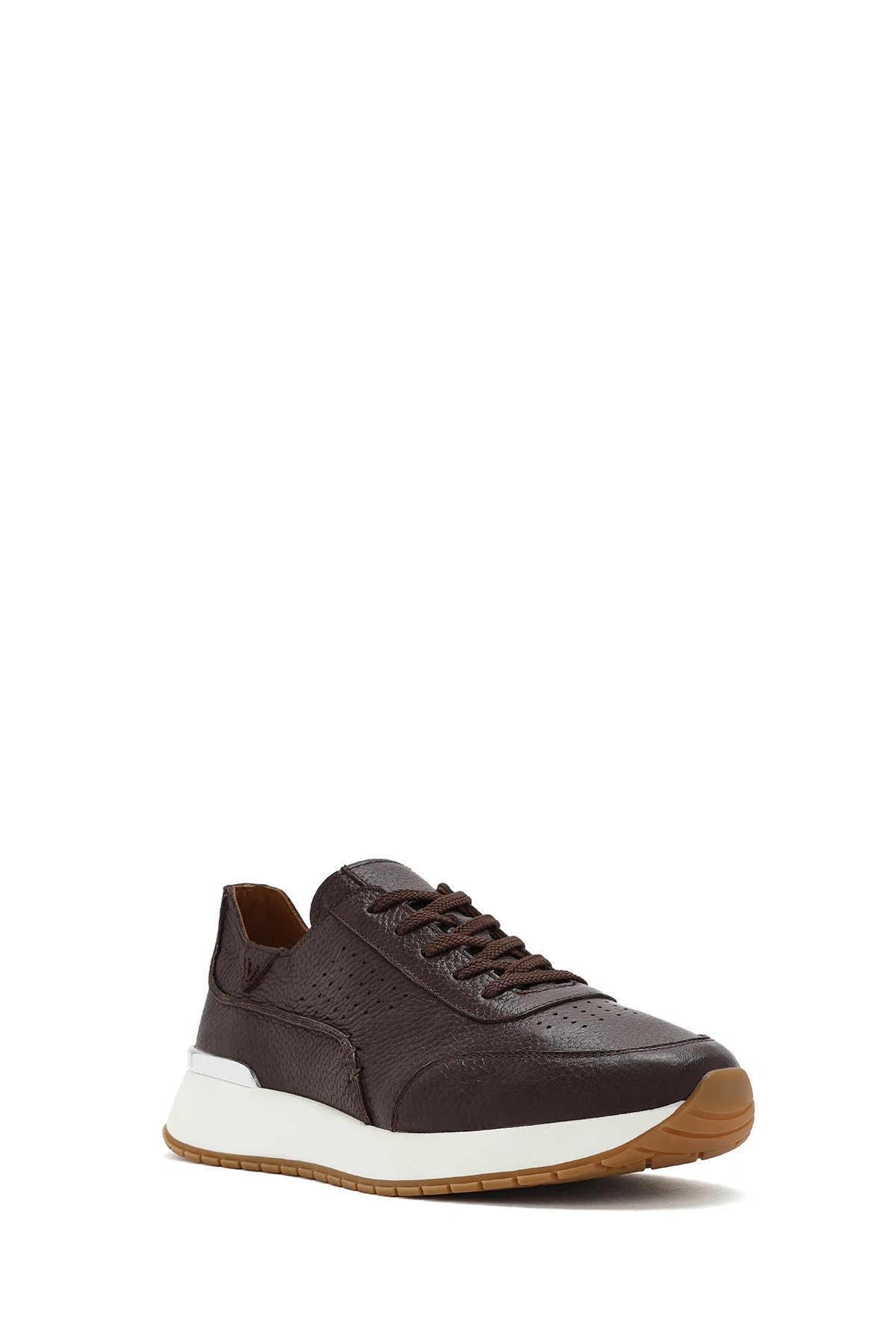 Erkek Kahverengi Bağcıklı Kalın Tabanlı Deri Casual Sneaker - Image 6