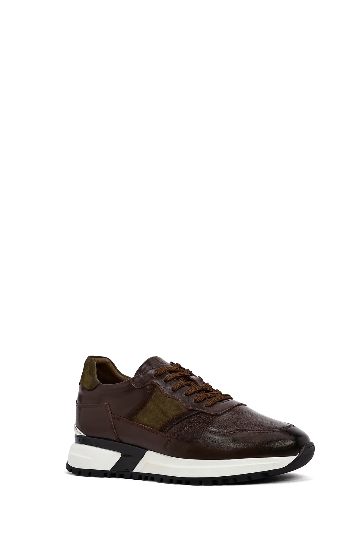 Erkek Kahverengi Bağcıklı Kalın Tabanlı Deri Casual Sneaker - Image 6