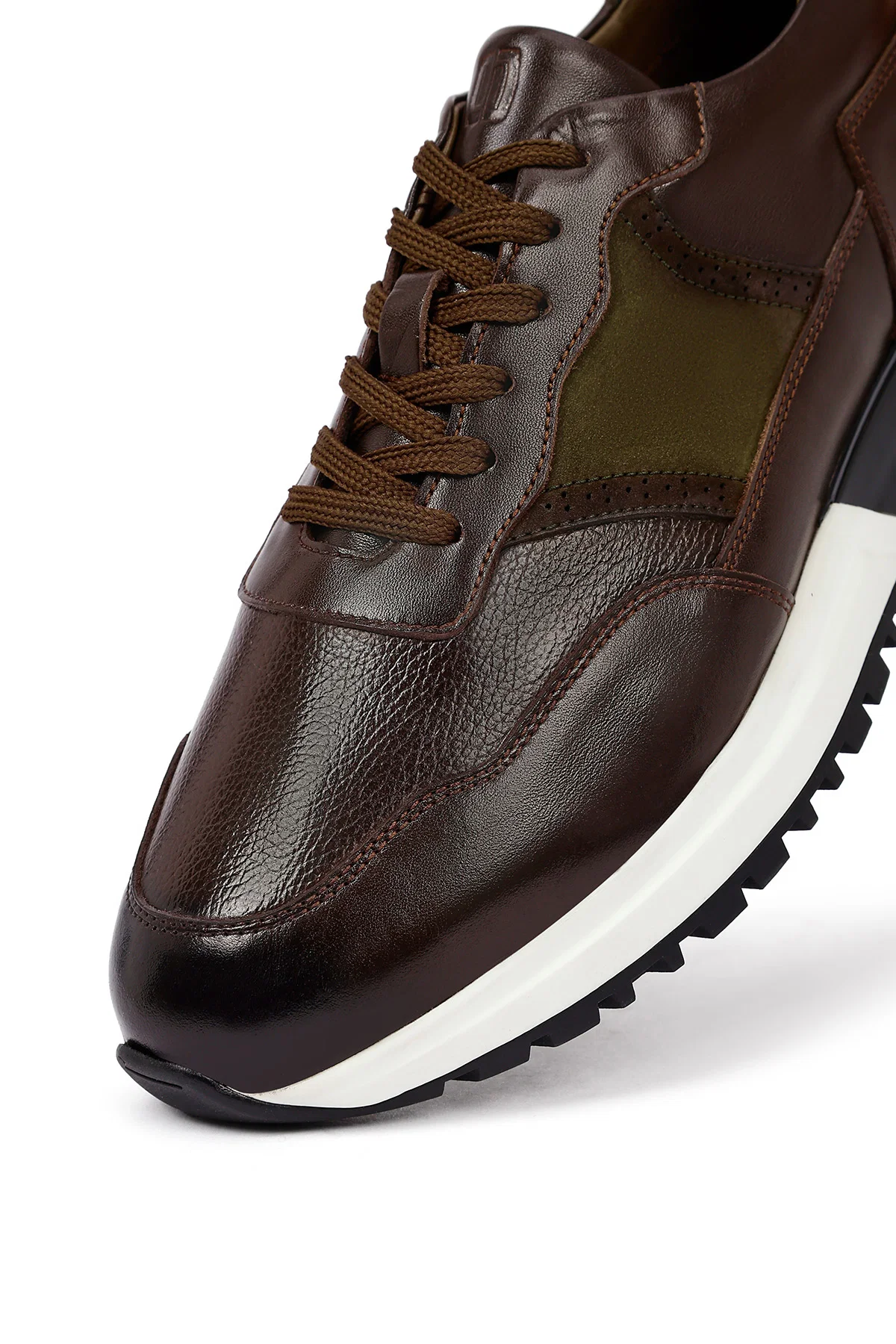 Erkek Kahverengi Bağcıklı Kalın Tabanlı Deri Casual Sneaker - Image 8