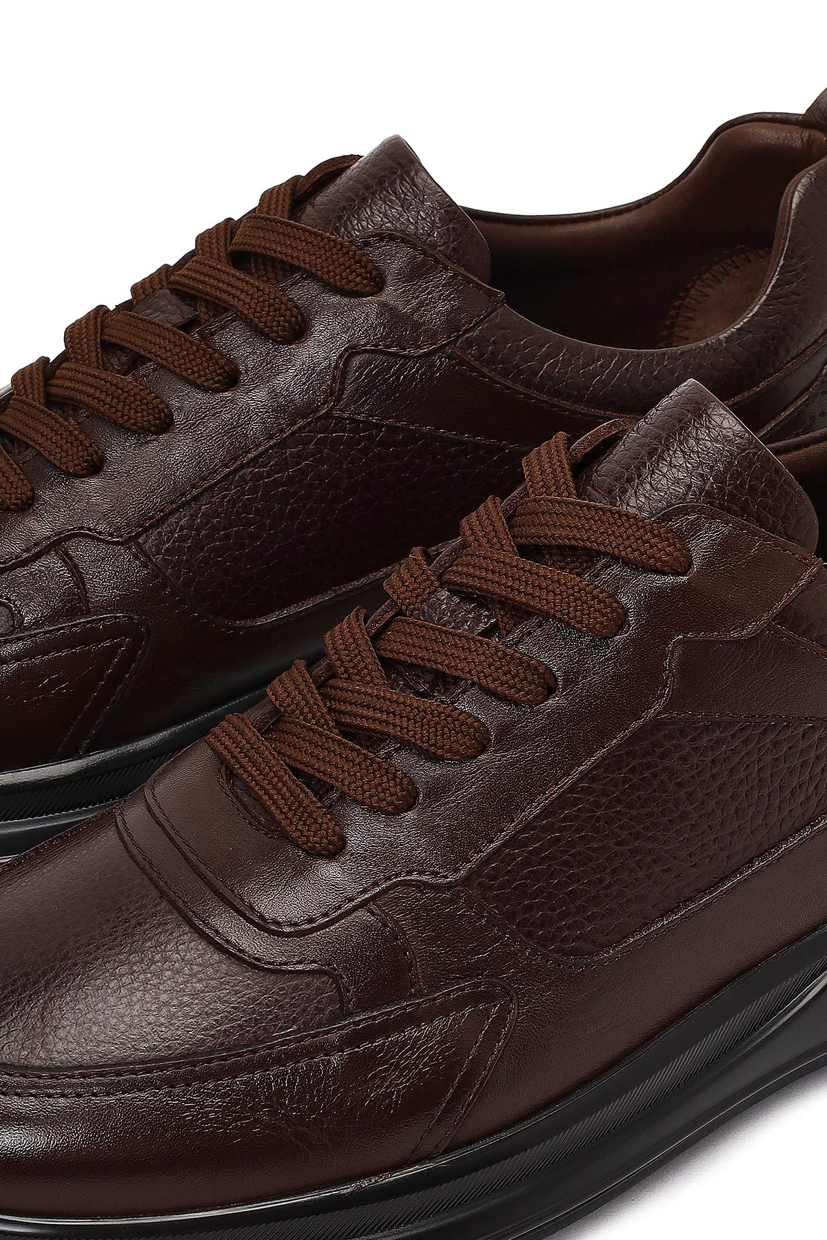 Erkek Kahverengi Bağcıklı Kalın Tabanlı Deri Casual Sneaker - Image 10