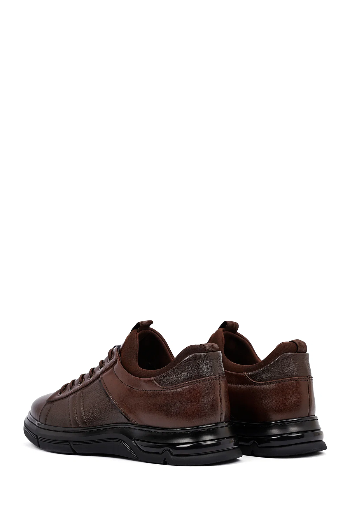 Erkek Kahverengi Bağcıklı Kalın Tabanlı Deri Casual Sneaker - Image 5