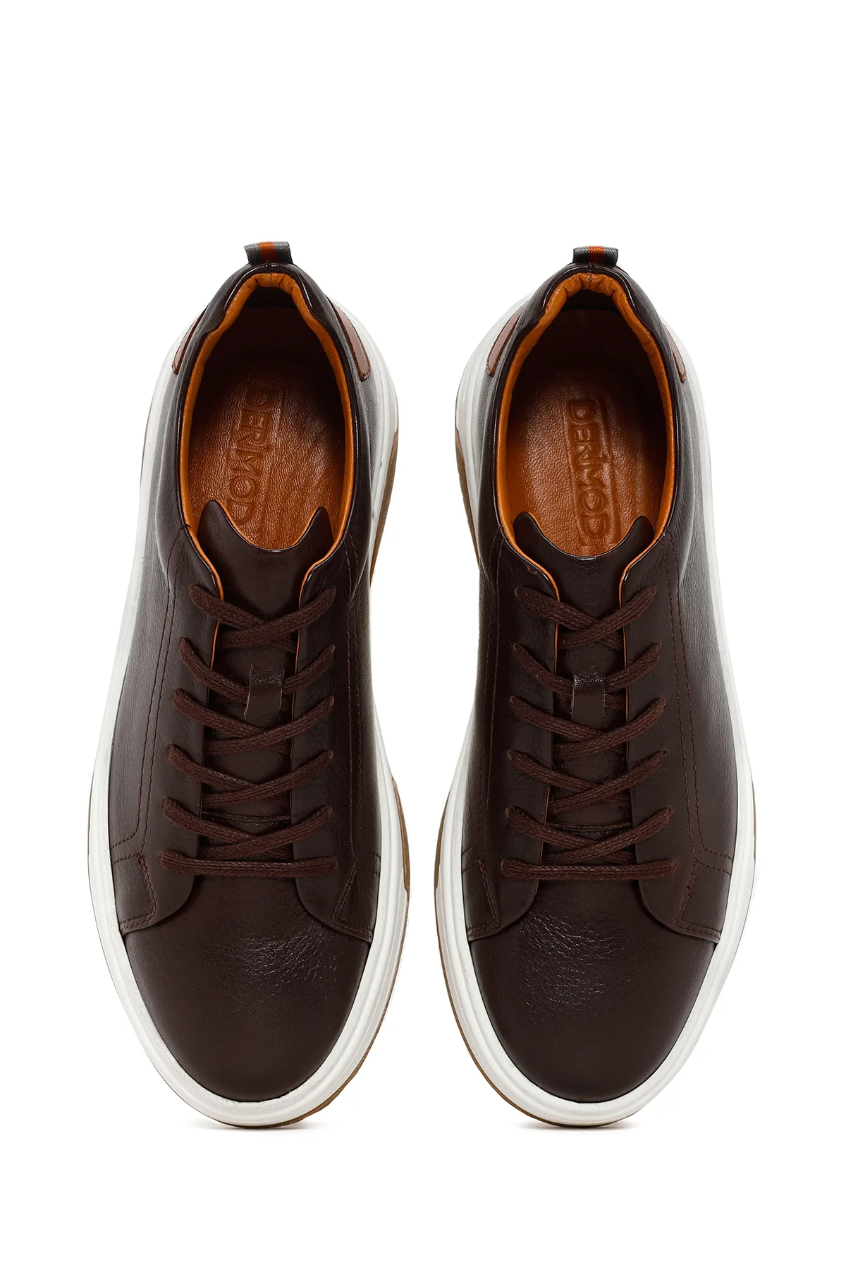 Erkek Kahverengi Bağcıklı Kalın Tabanlı Deri Sneaker - Image 6