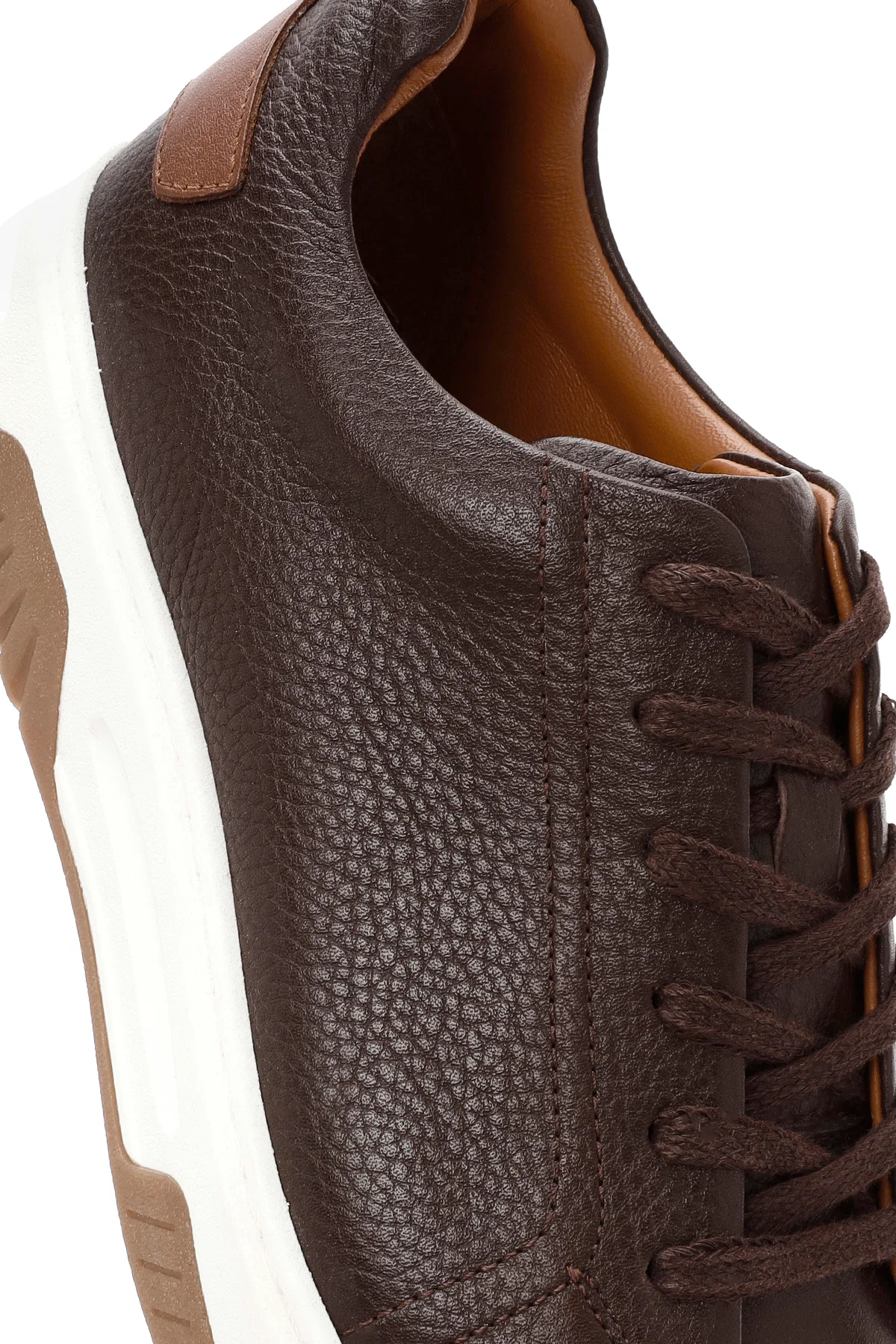 Erkek Kahverengi Bağcıklı Kalın Tabanlı Deri Sneaker - Image 9