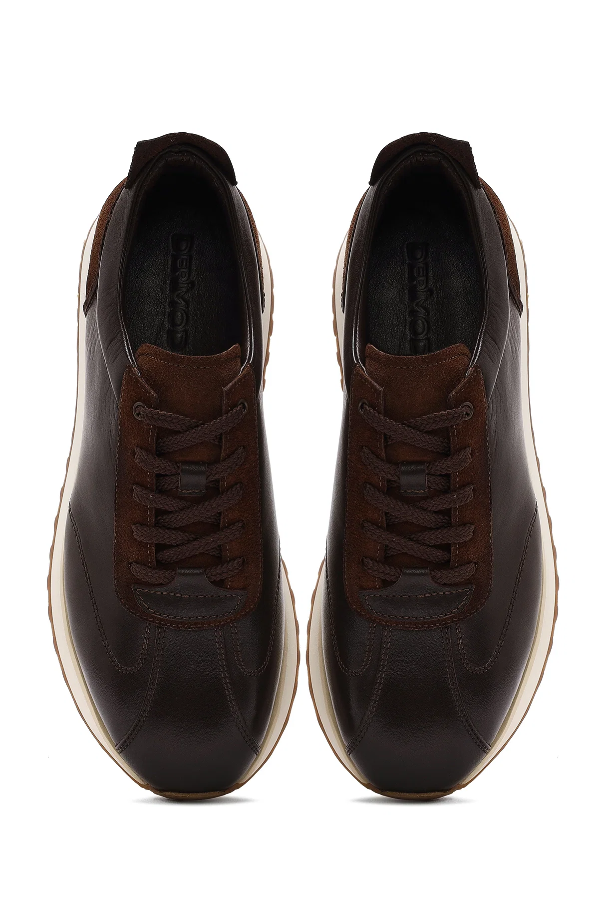 Erkek Kahverengi Bağcıklı Kalın Tabanlı Deri Sneaker - Image 7
