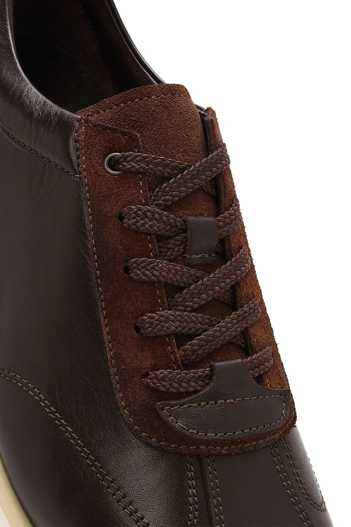 Erkek Kahverengi Bağcıklı Kalın Tabanlı Deri Sneaker - Image 8