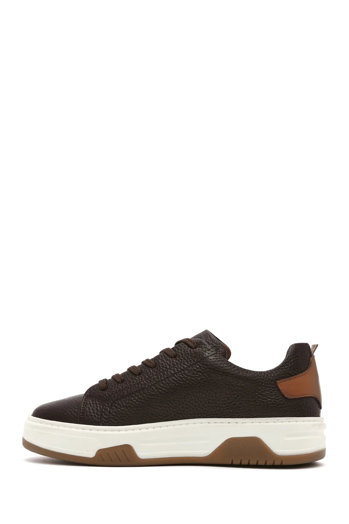 Erkek Kahverengi Bağcıklı Kalın Tabanlı Deri Sneaker - Image 2