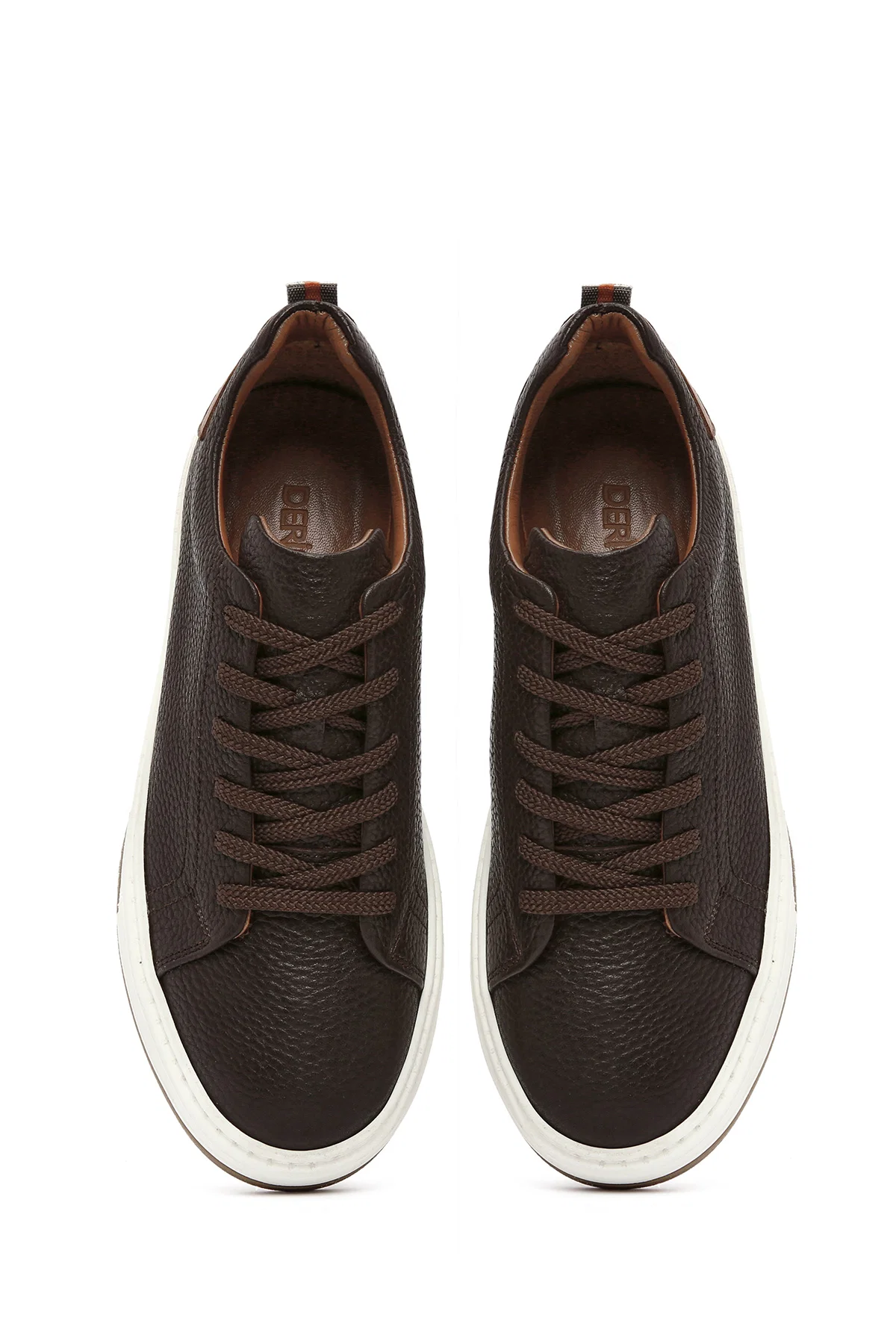 Erkek Kahverengi Bağcıklı Kalın Tabanlı Deri Sneaker - Image 7