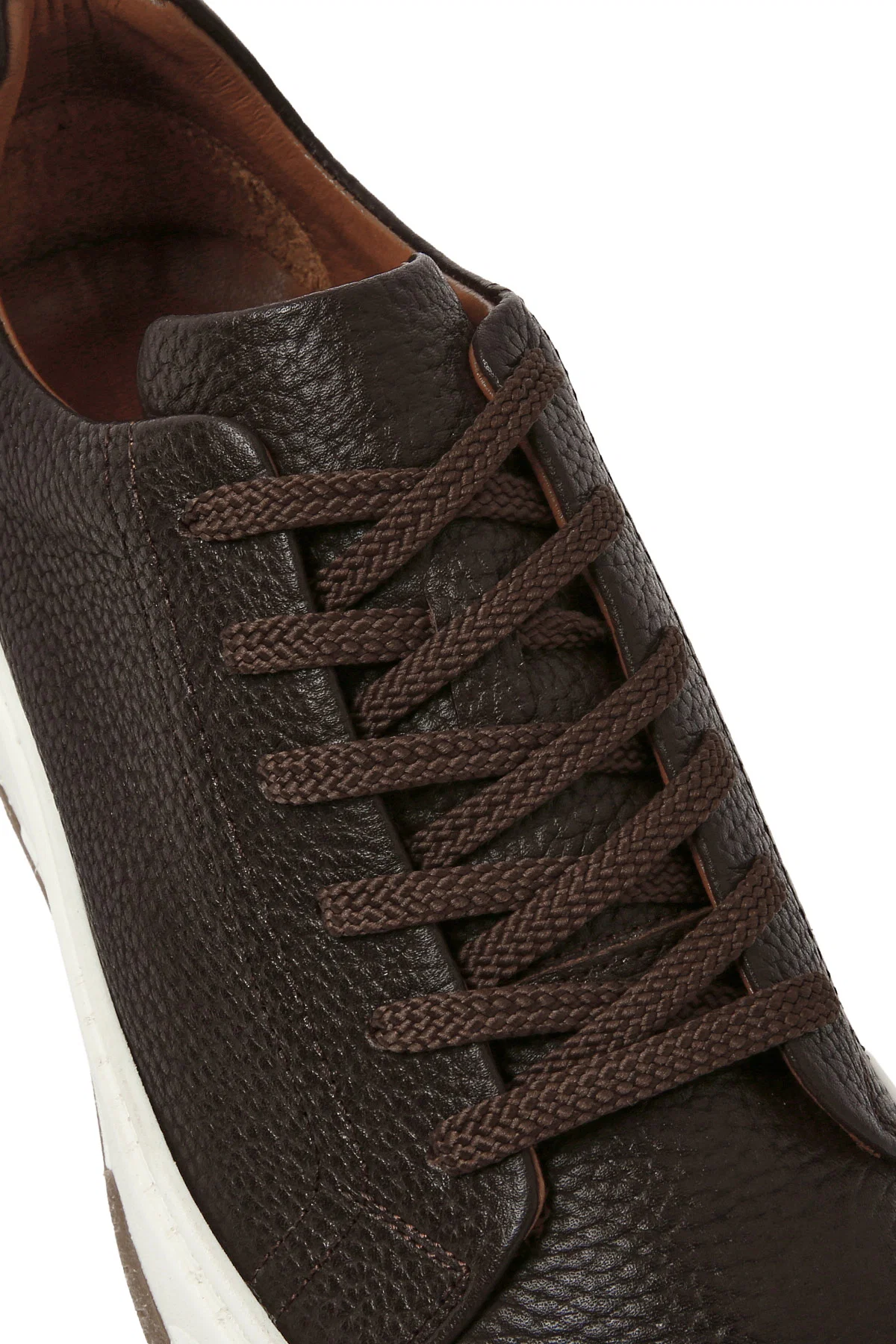 Erkek Kahverengi Bağcıklı Kalın Tabanlı Deri Sneaker - Image 9
