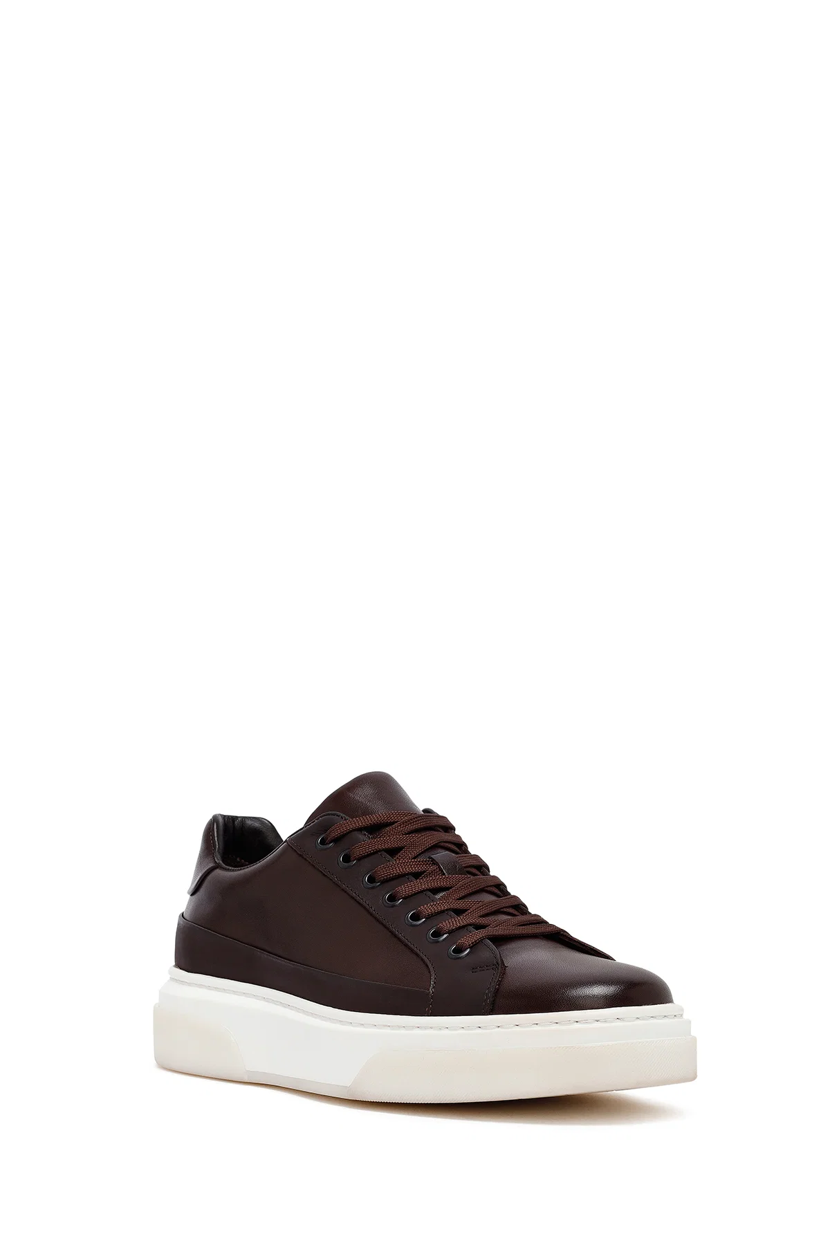 Erkek Kahverengi Bağcıklı Kalın Tabanlı Deri Sneaker - Image 6