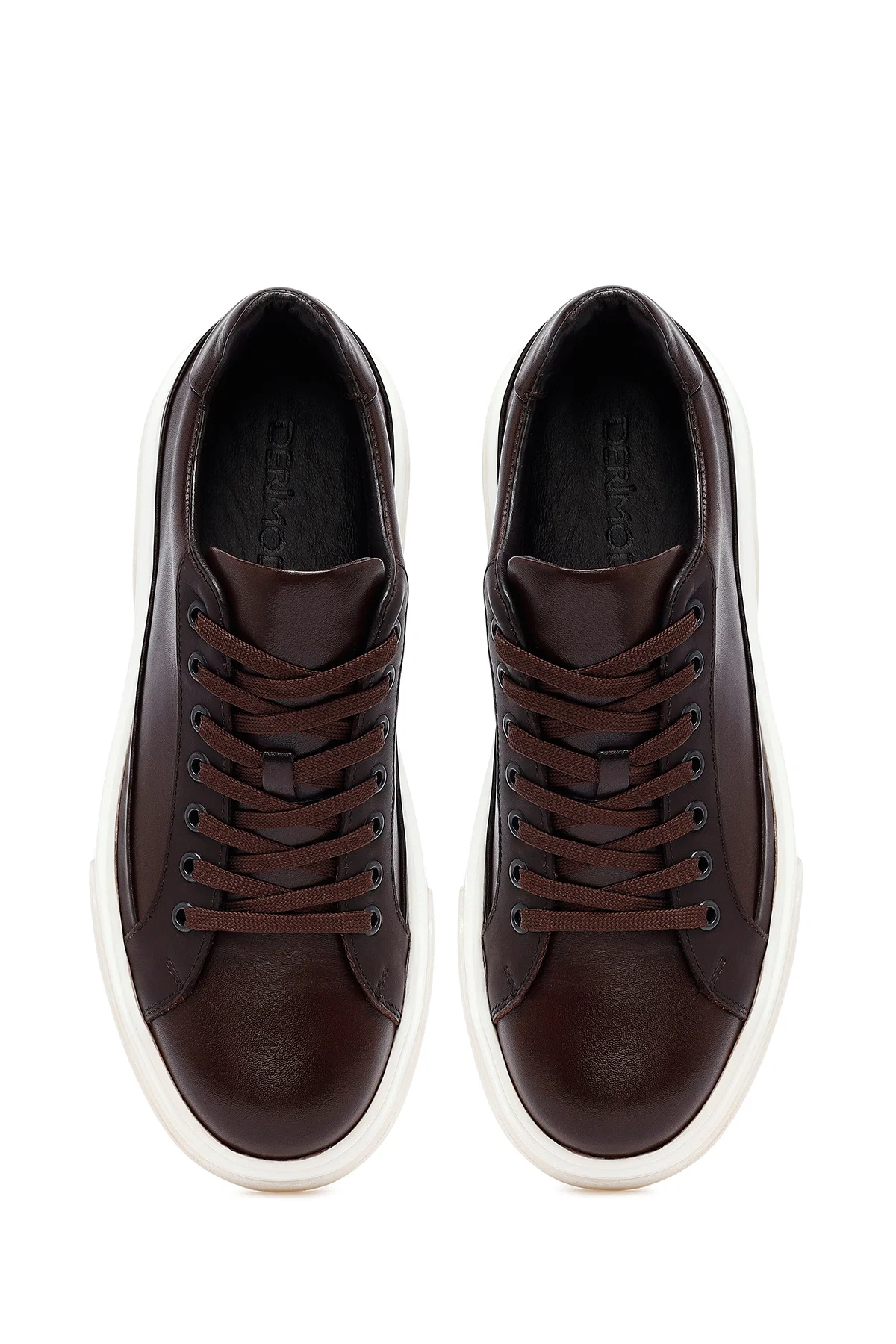 Erkek Kahverengi Bağcıklı Kalın Tabanlı Deri Sneaker - Image 7