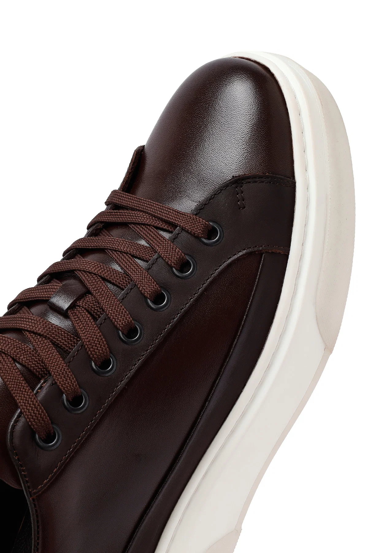 Erkek Kahverengi Bağcıklı Kalın Tabanlı Deri Sneaker - Image 9