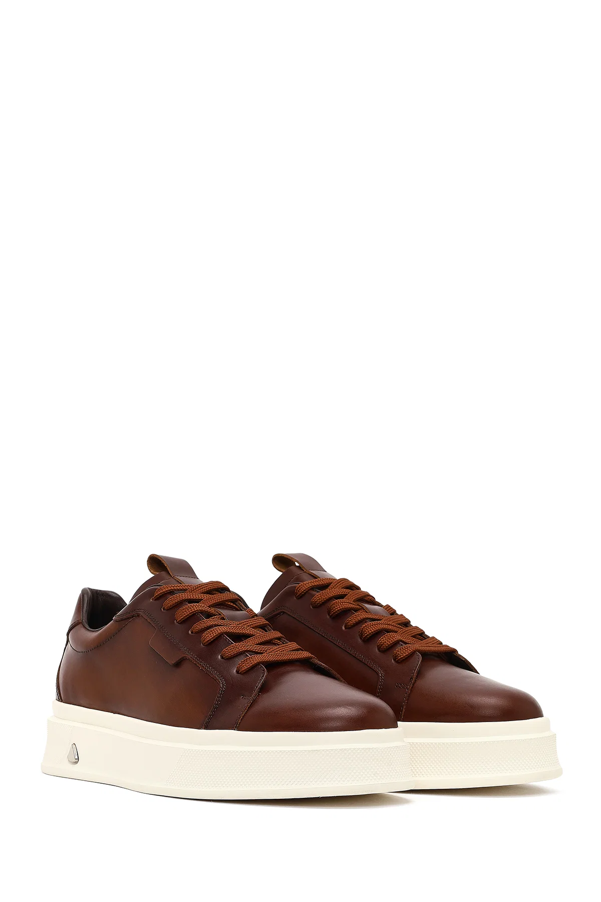 Erkek Kahverengi Bağcıklı Kalın Tabanlı Deri Sneaker - Image 3