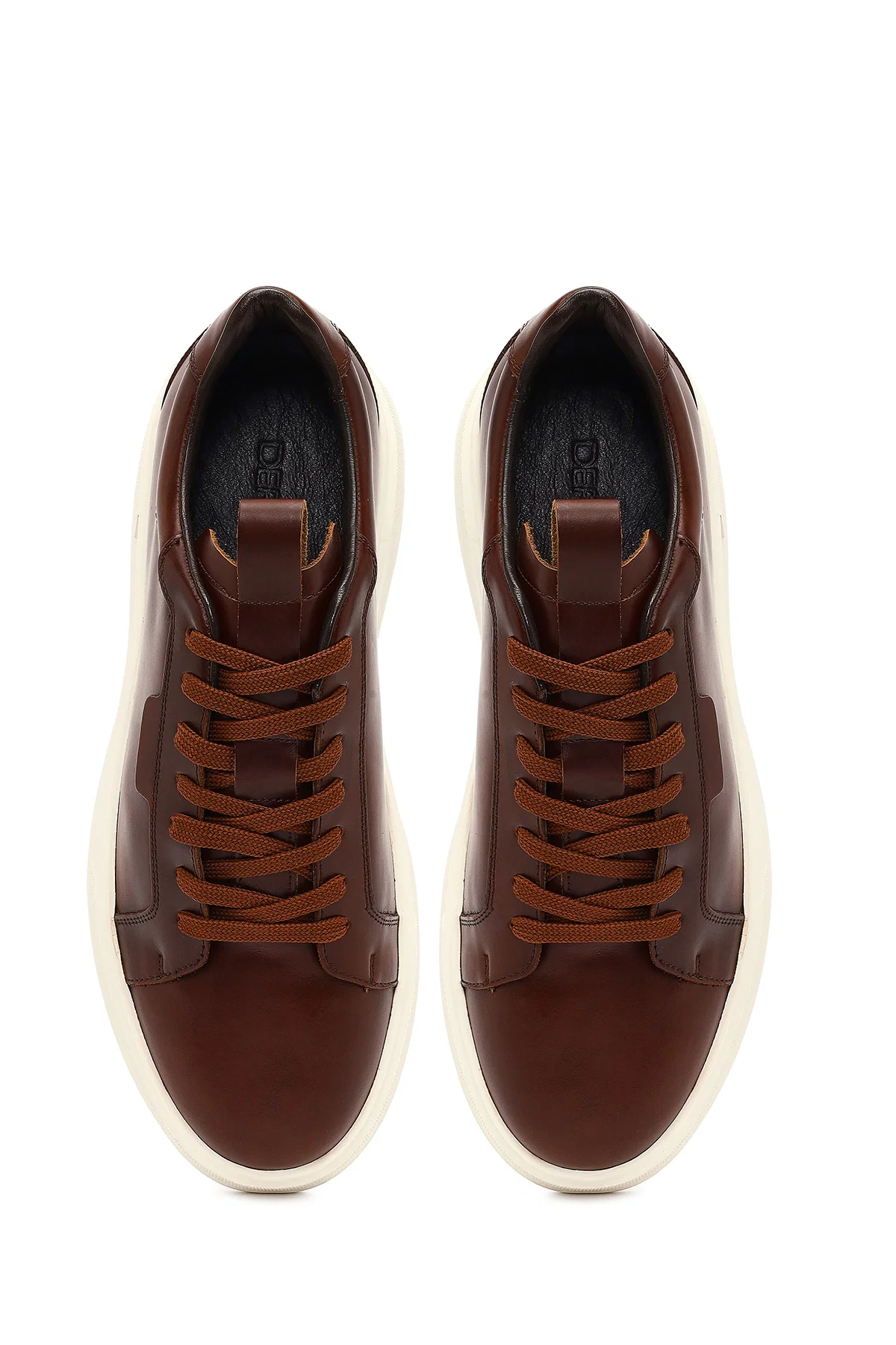 Erkek Kahverengi Bağcıklı Kalın Tabanlı Deri Sneaker - Image 7