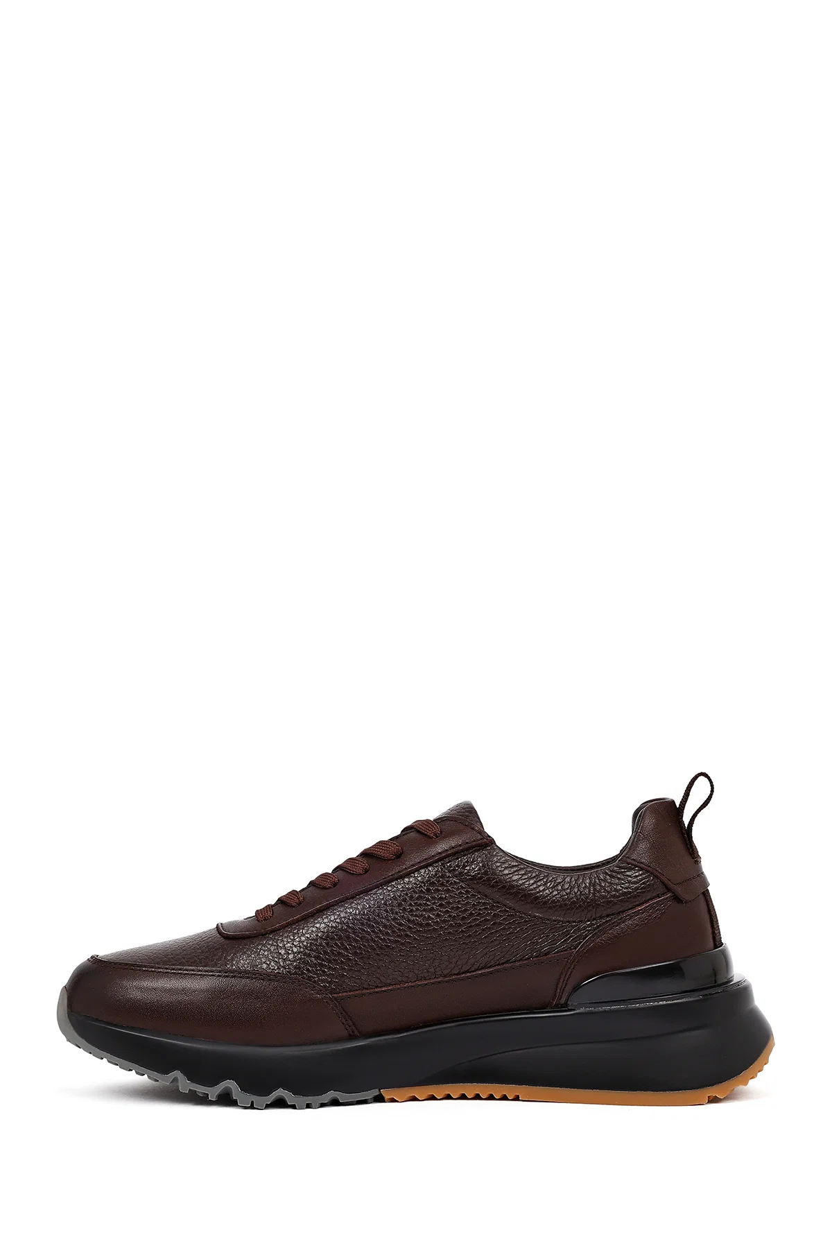 Erkek Kahverengi Bağcıklı Kalın Tabanlı Deri Sneaker - Image 2