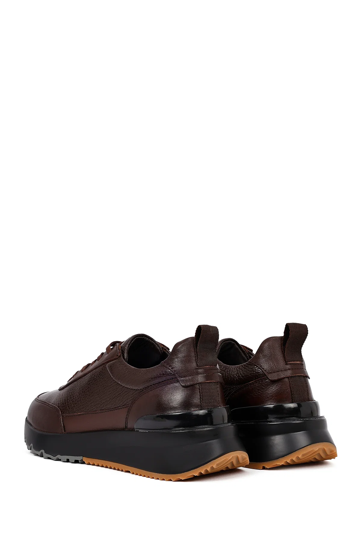 Erkek Kahverengi Bağcıklı Kalın Tabanlı Deri Sneaker - Image 5