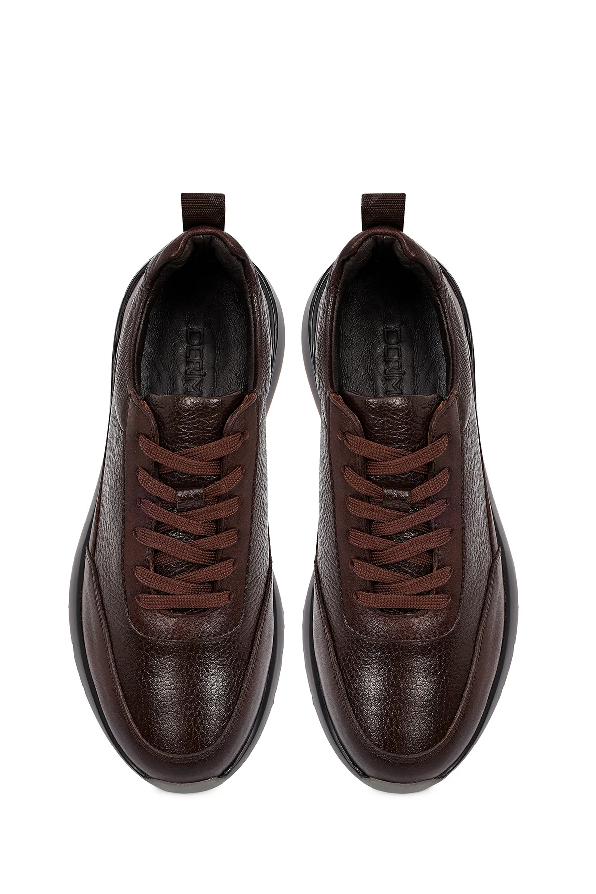 Erkek Kahverengi Bağcıklı Kalın Tabanlı Deri Sneaker - Image 7