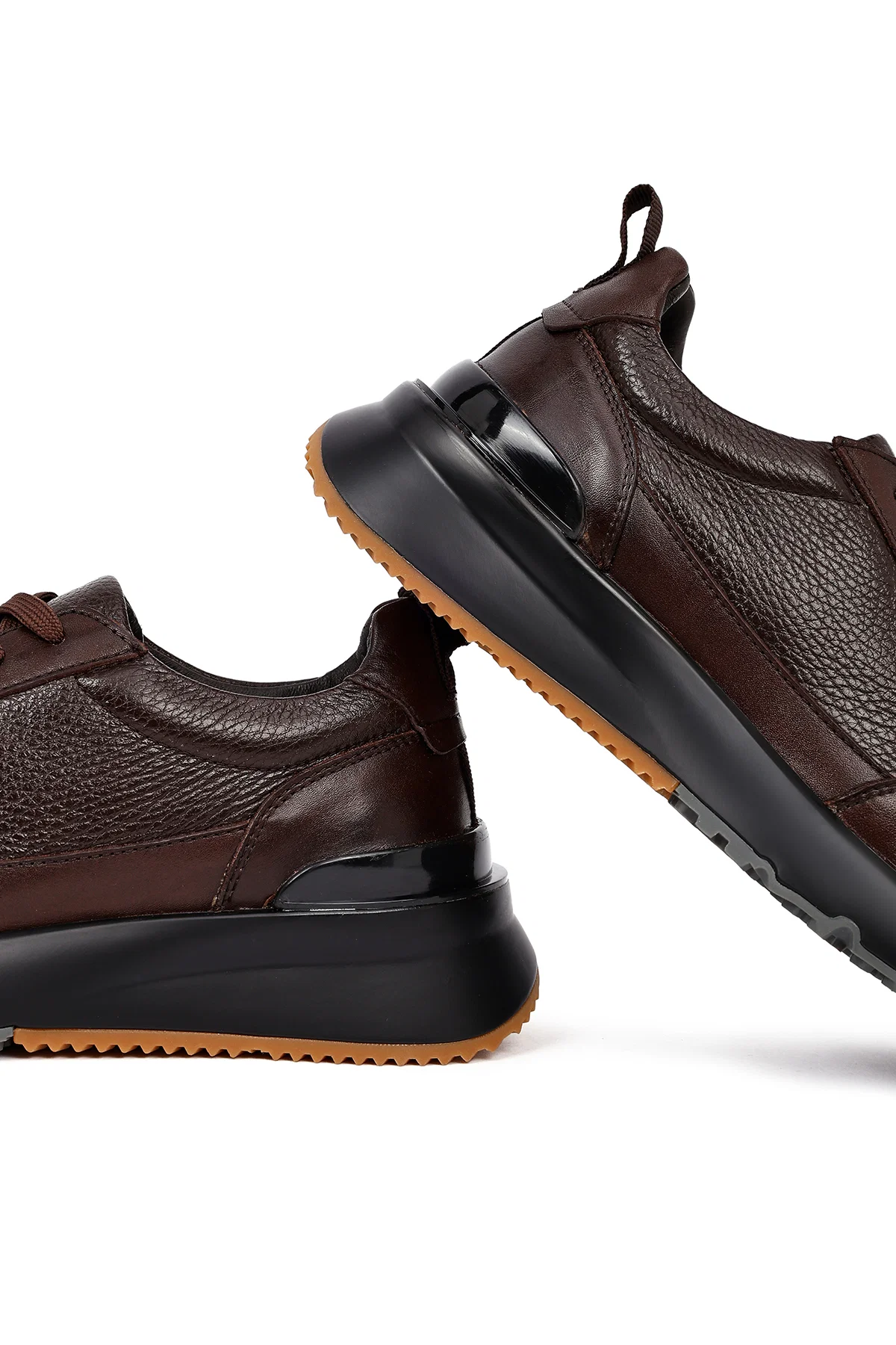 Erkek Kahverengi Bağcıklı Kalın Tabanlı Deri Sneaker - Image 9