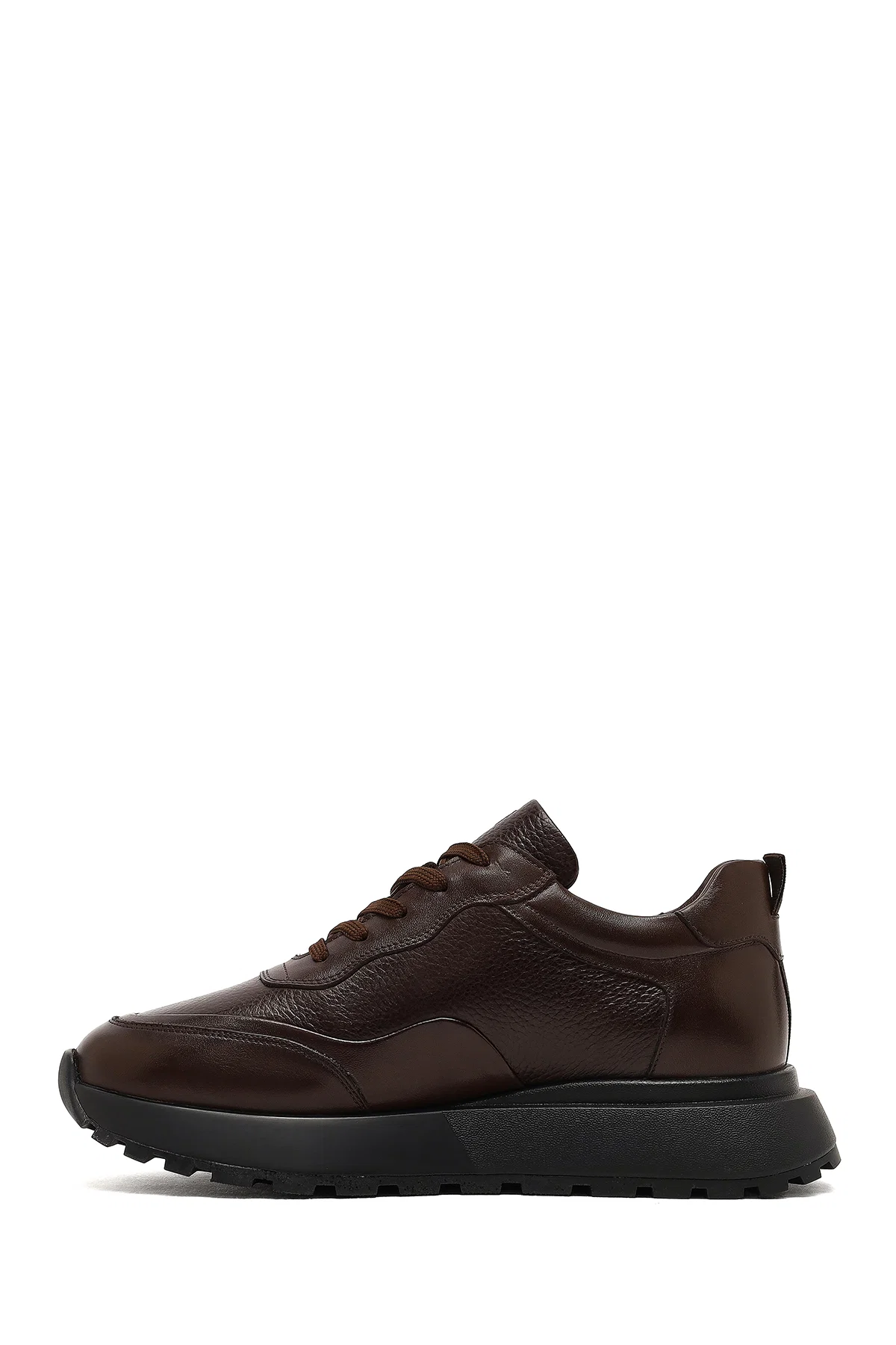 Erkek Kahverengi Bağcıklı Kalın Tabanlı Deri Sneaker - Image 2