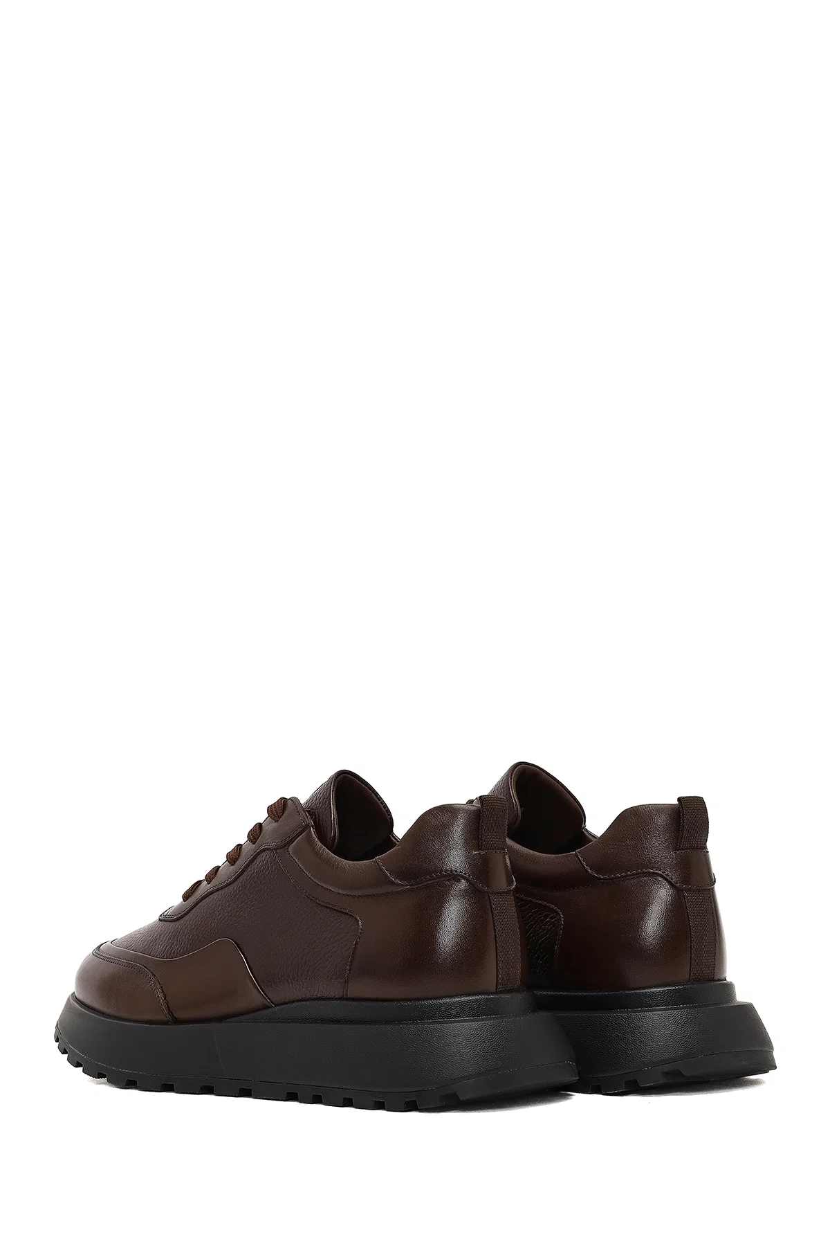 Erkek Kahverengi Bağcıklı Kalın Tabanlı Deri Sneaker - Image 5