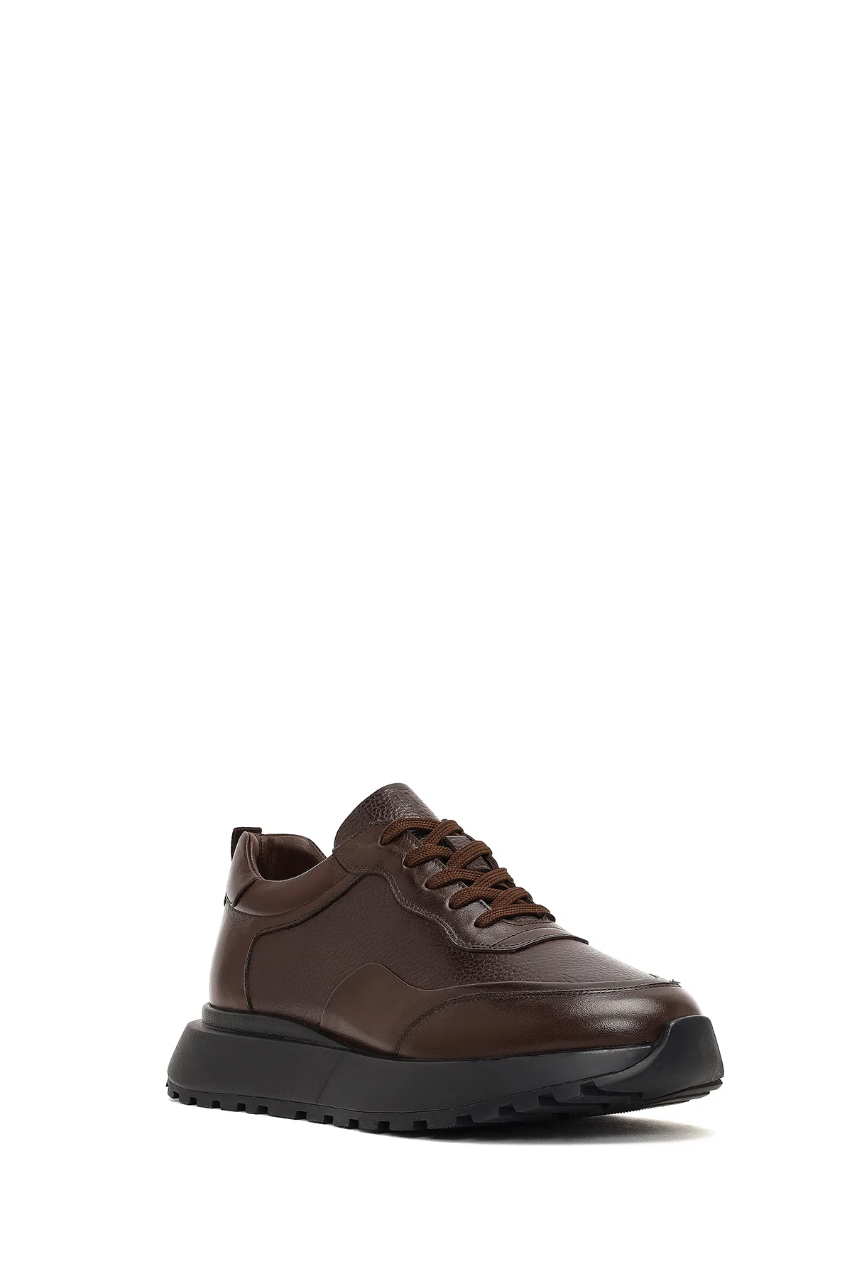Erkek Kahverengi Bağcıklı Kalın Tabanlı Deri Sneaker - Image 6