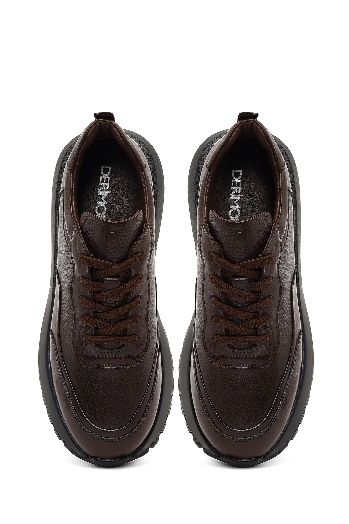 Erkek Kahverengi Bağcıklı Kalın Tabanlı Deri Sneaker - Image 7