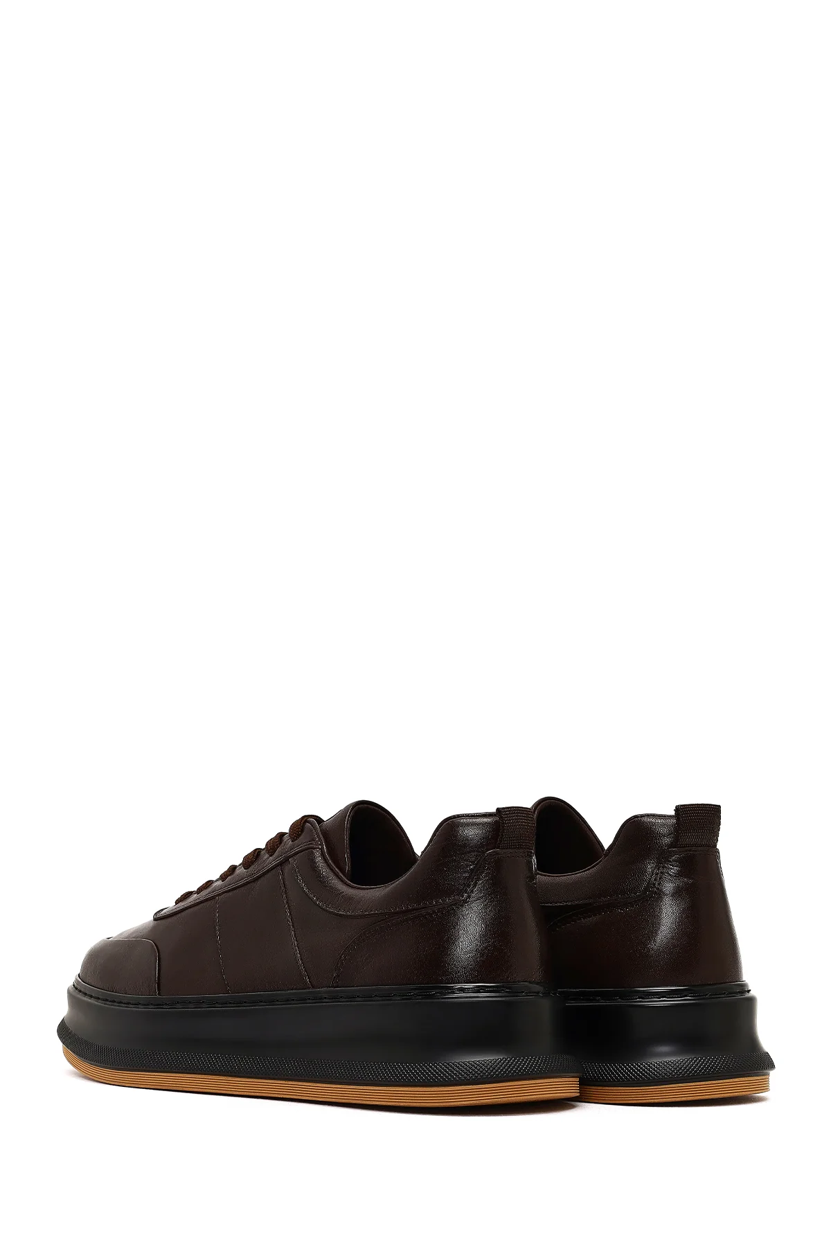 Erkek Kahverengi Bağcıklı Kalın Tabanlı Deri Sneaker - Image 5