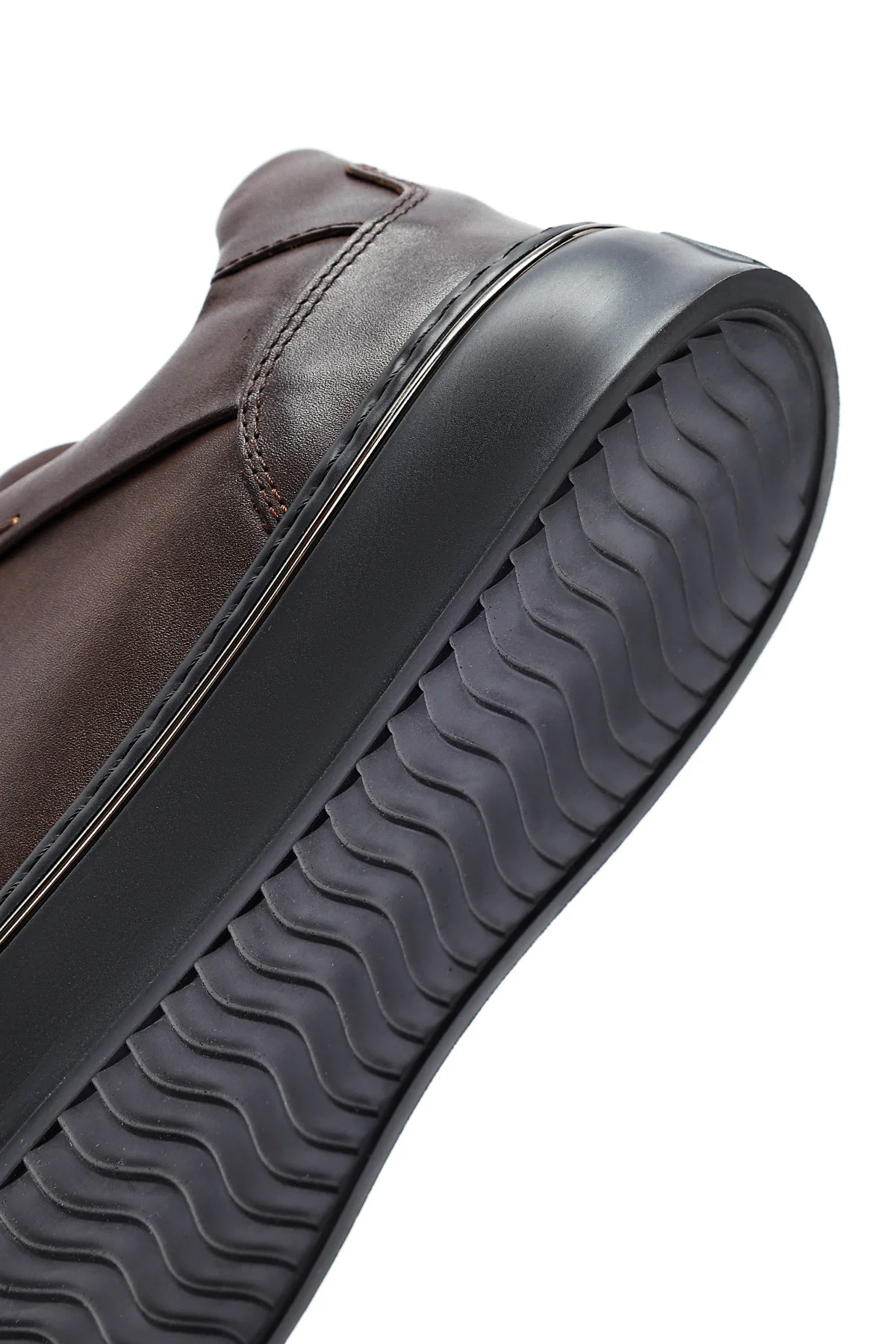 Erkek Kahverengi Bağcıklı Kalın Tabanlı Deri Sneaker - Image 9