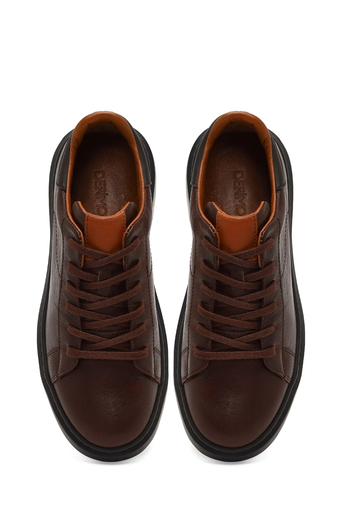 Erkek Kahverengi Bağcıklı Kalın Tabanlı Deri Sneaker - Image 7