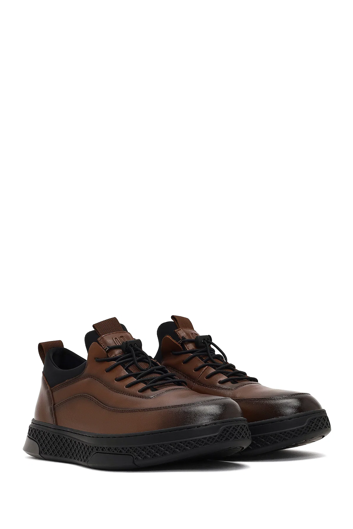 Erkek Kahverengi Bağcıklı Kalın Tabanlı Deri Sneaker - Image 3