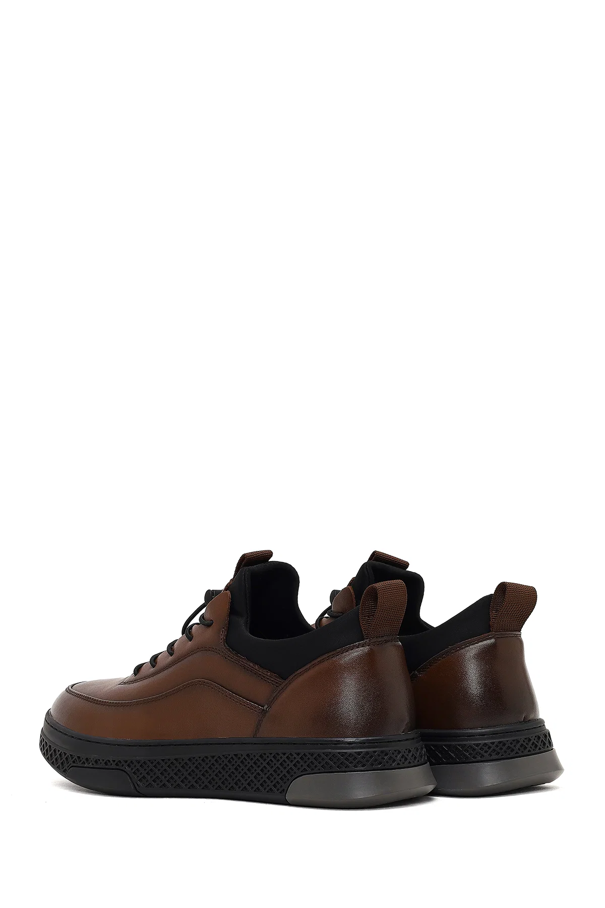 Erkek Kahverengi Bağcıklı Kalın Tabanlı Deri Sneaker - Image 5